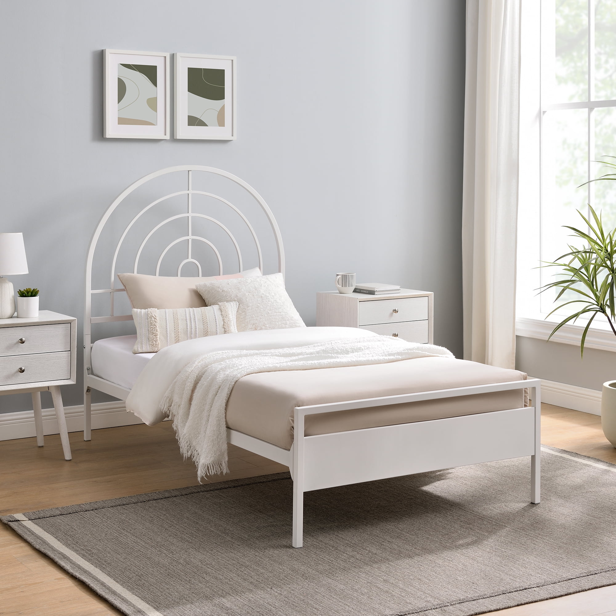 Walker Edison Contemporary Metal Arch Twin Bed, White