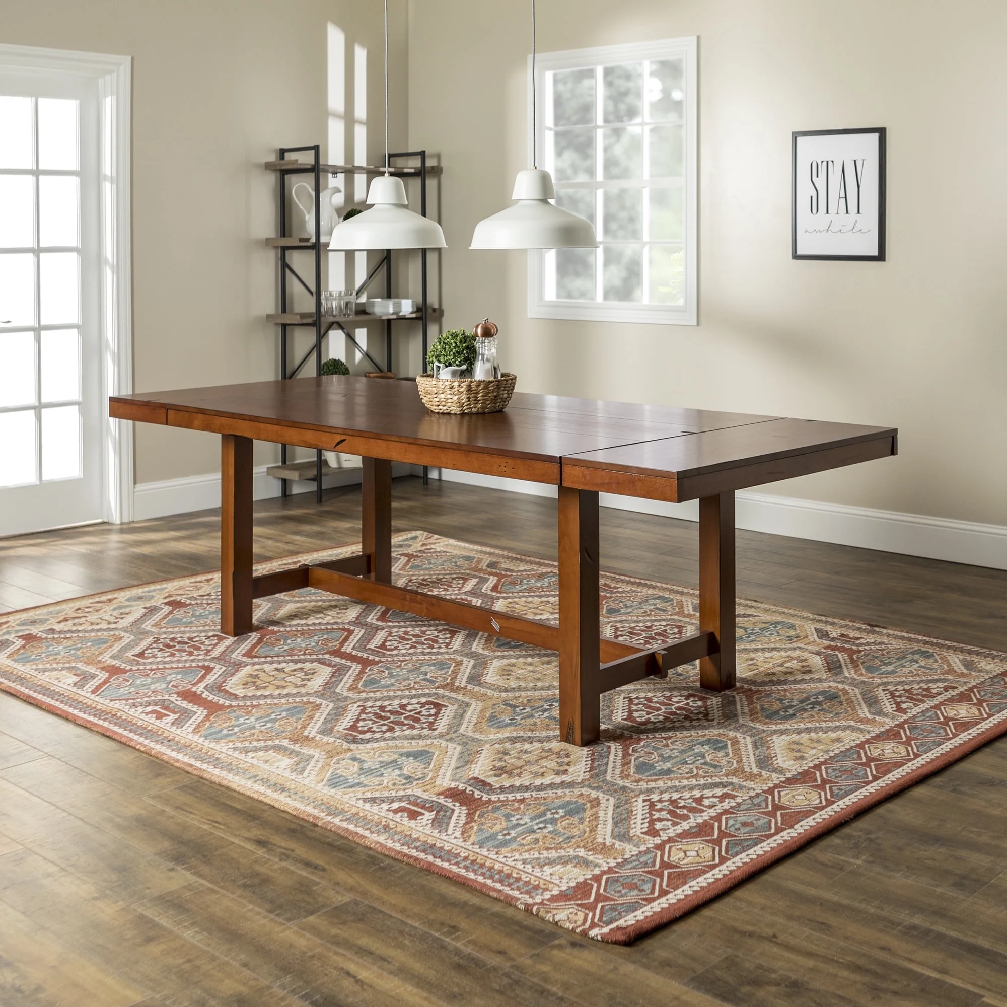 Walker Edison Country Expandable Dining Table, Dark Oak