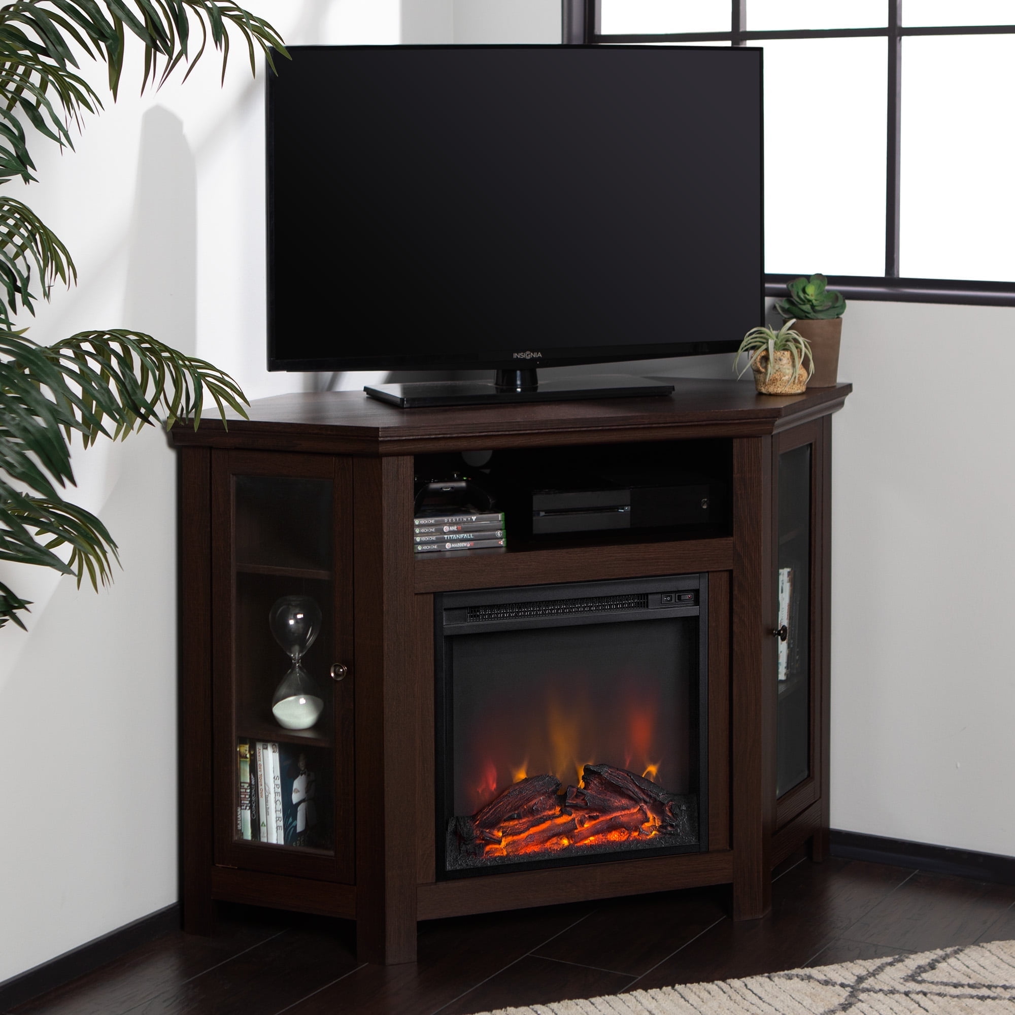 Walker Edison Espresso Corner Fireplace TV Stand for TVs up to 50"