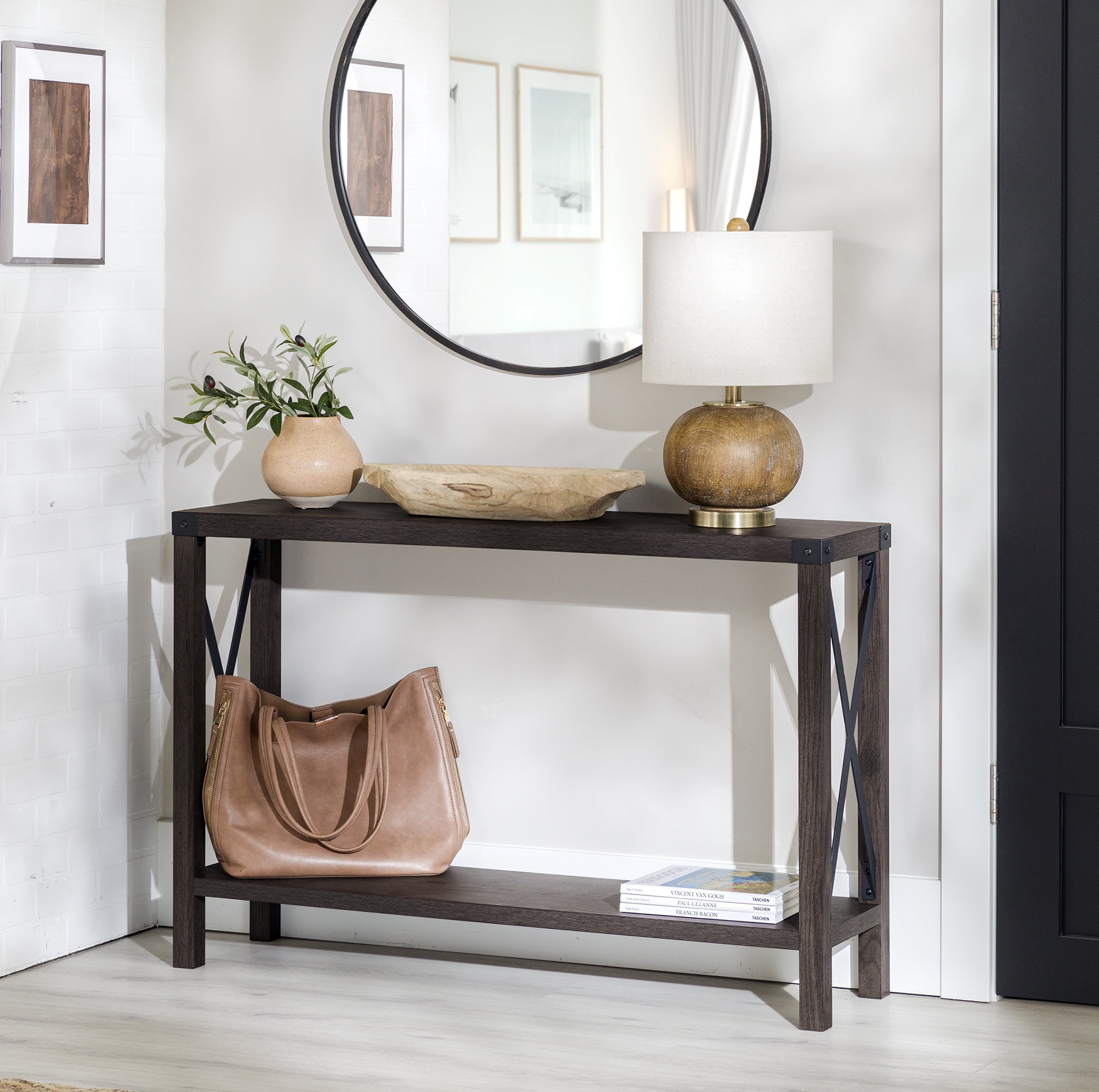 Walker Edison Magnolia Metal X Console Table, Sable