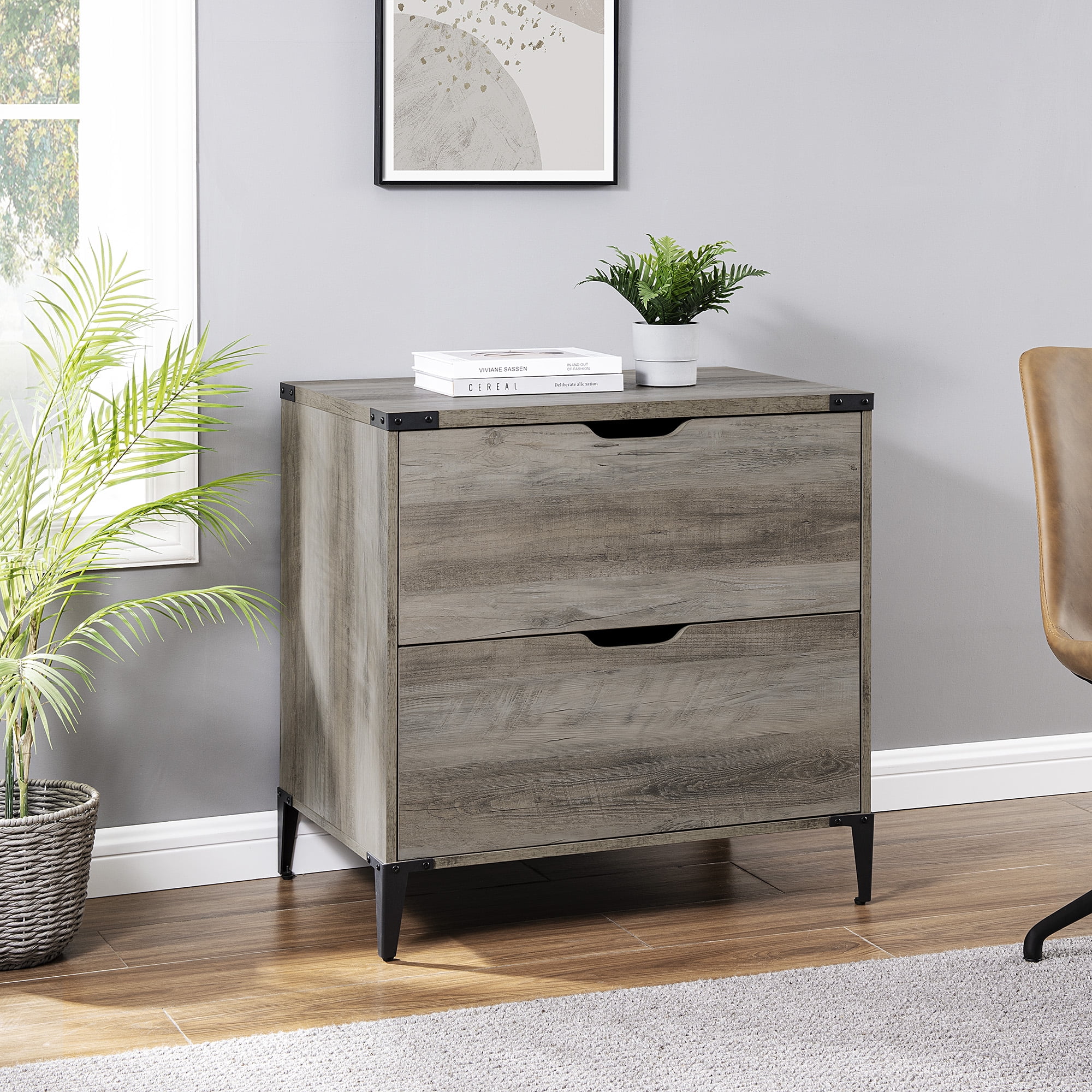 Walker Edison Modern Industrial 2-Drawer File Cabinet, Grey Wash