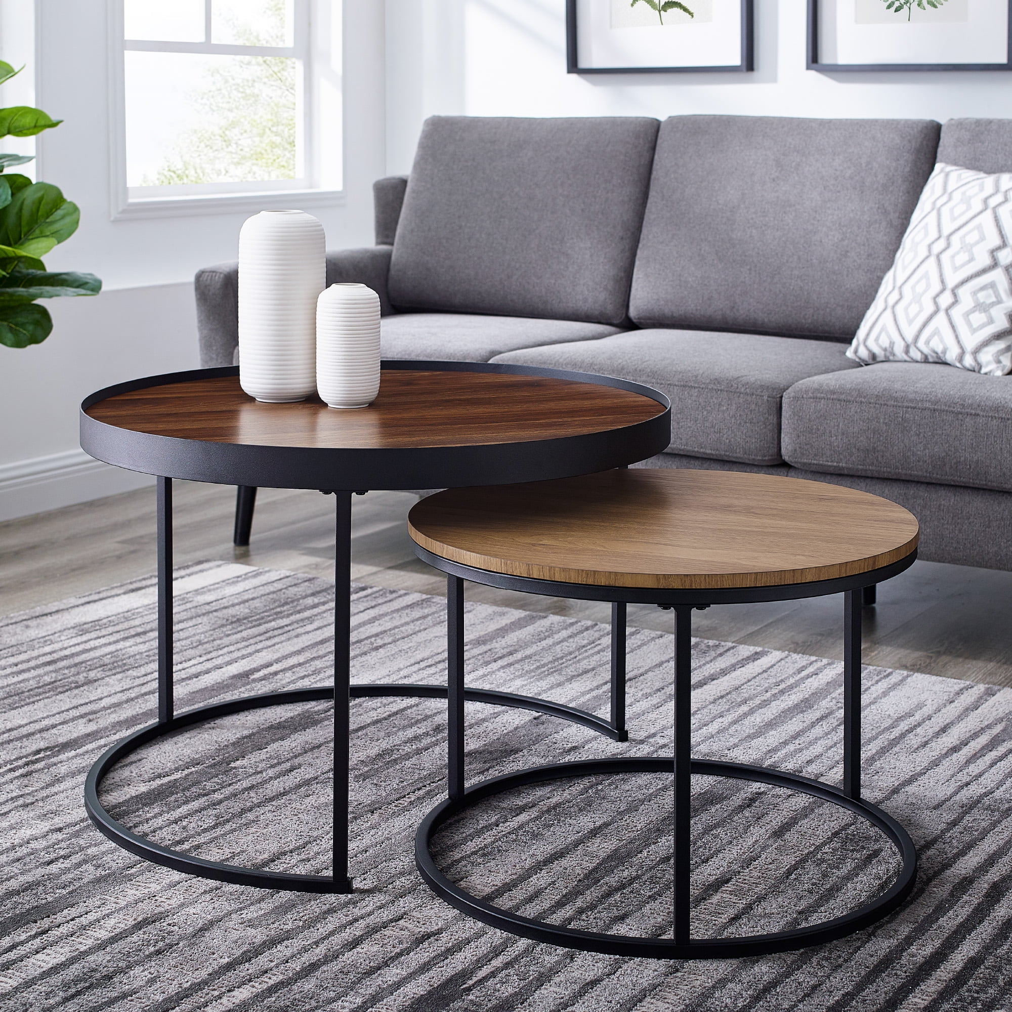 Walker Edison Modern Tray Top Nesting Coffee Tables, Dark Walnut