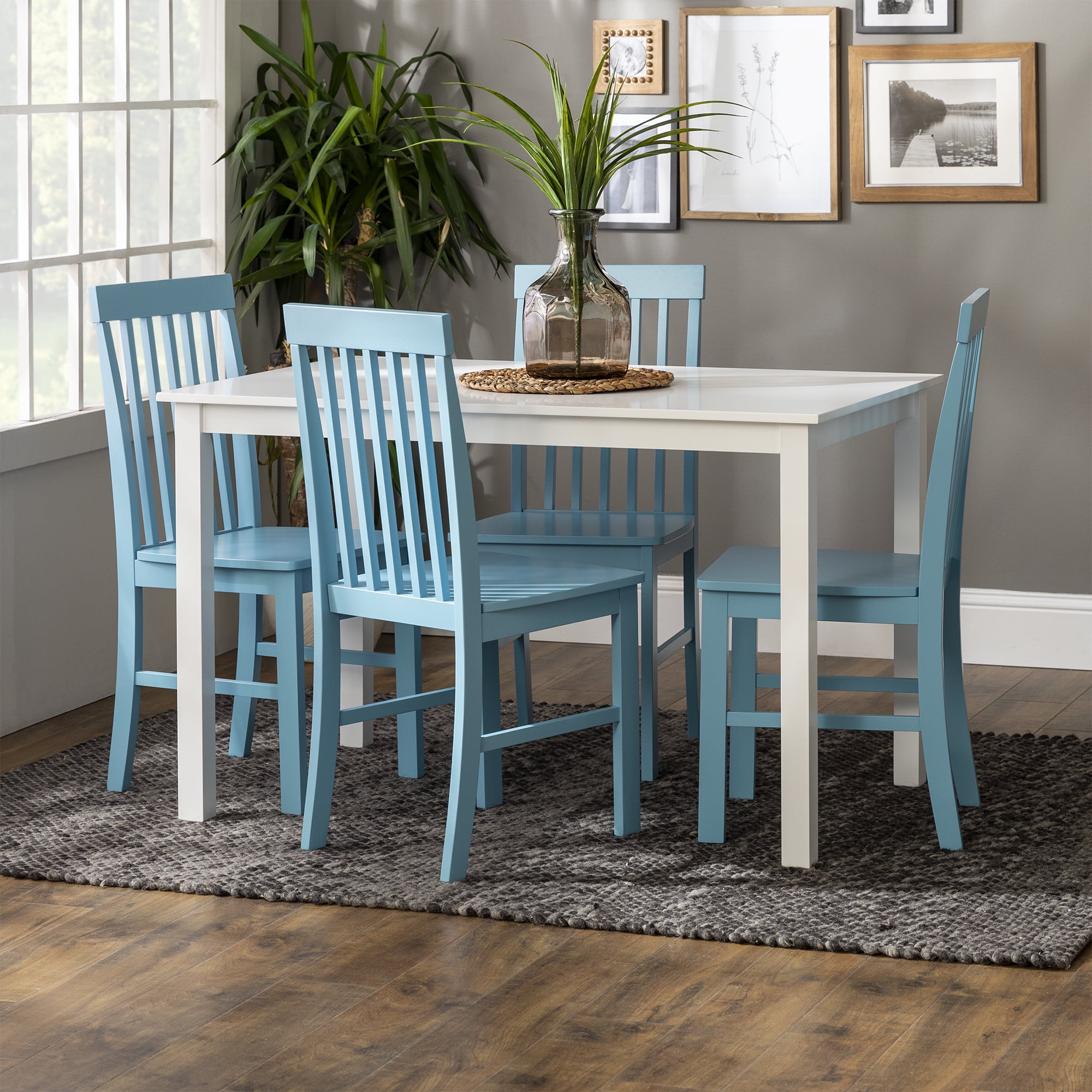 Walker Edison Modern 5-Piece Dining Set - White / Powder Blue