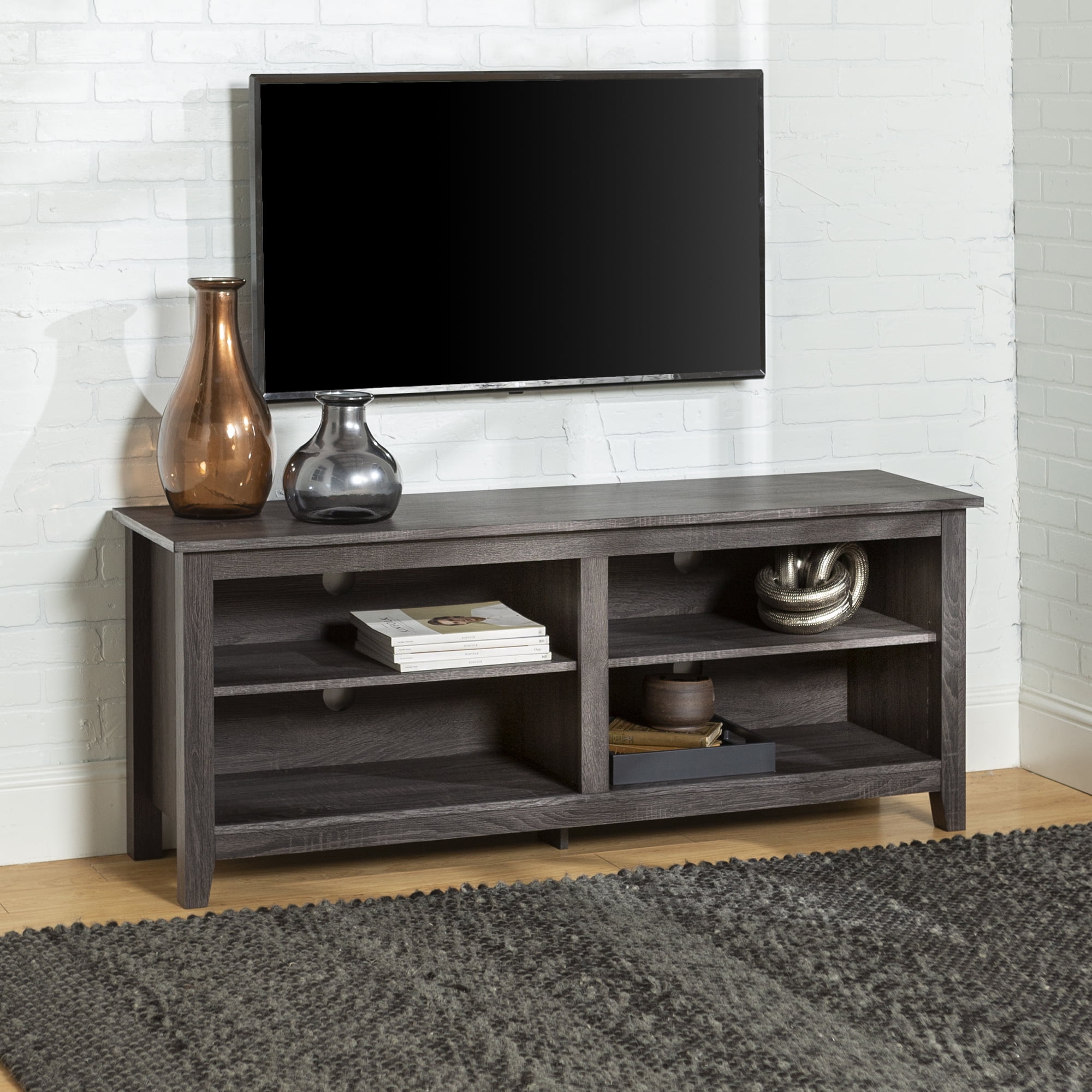 Walker Edison Open Storage TV Stand for TVs up to 65", Charcoal