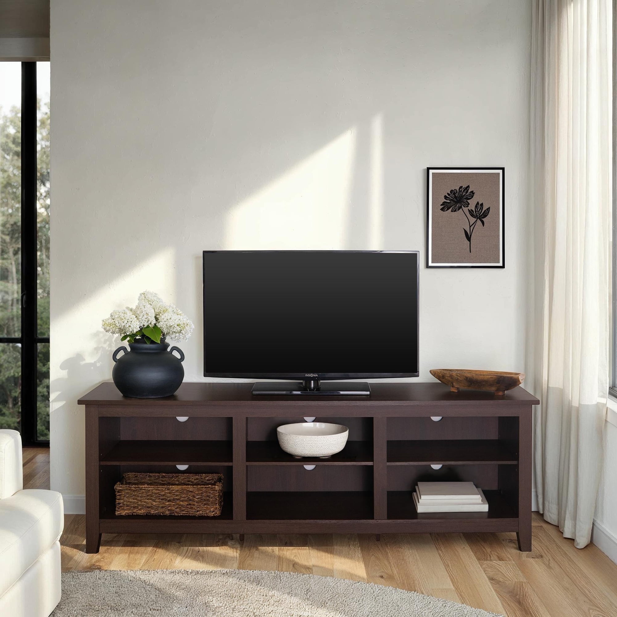 Walker Edison Open Storage TV Stand for TVs up to 80", Espresso