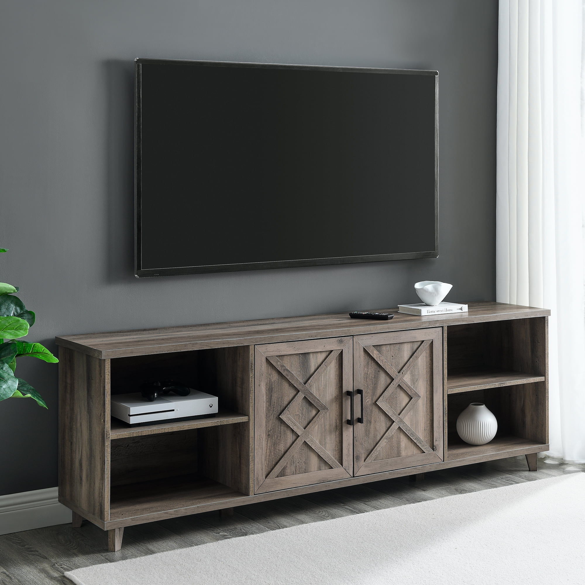 Walker Edison Transitional Detailed - Door TV Stand for TVs up to 80", Grey Wash