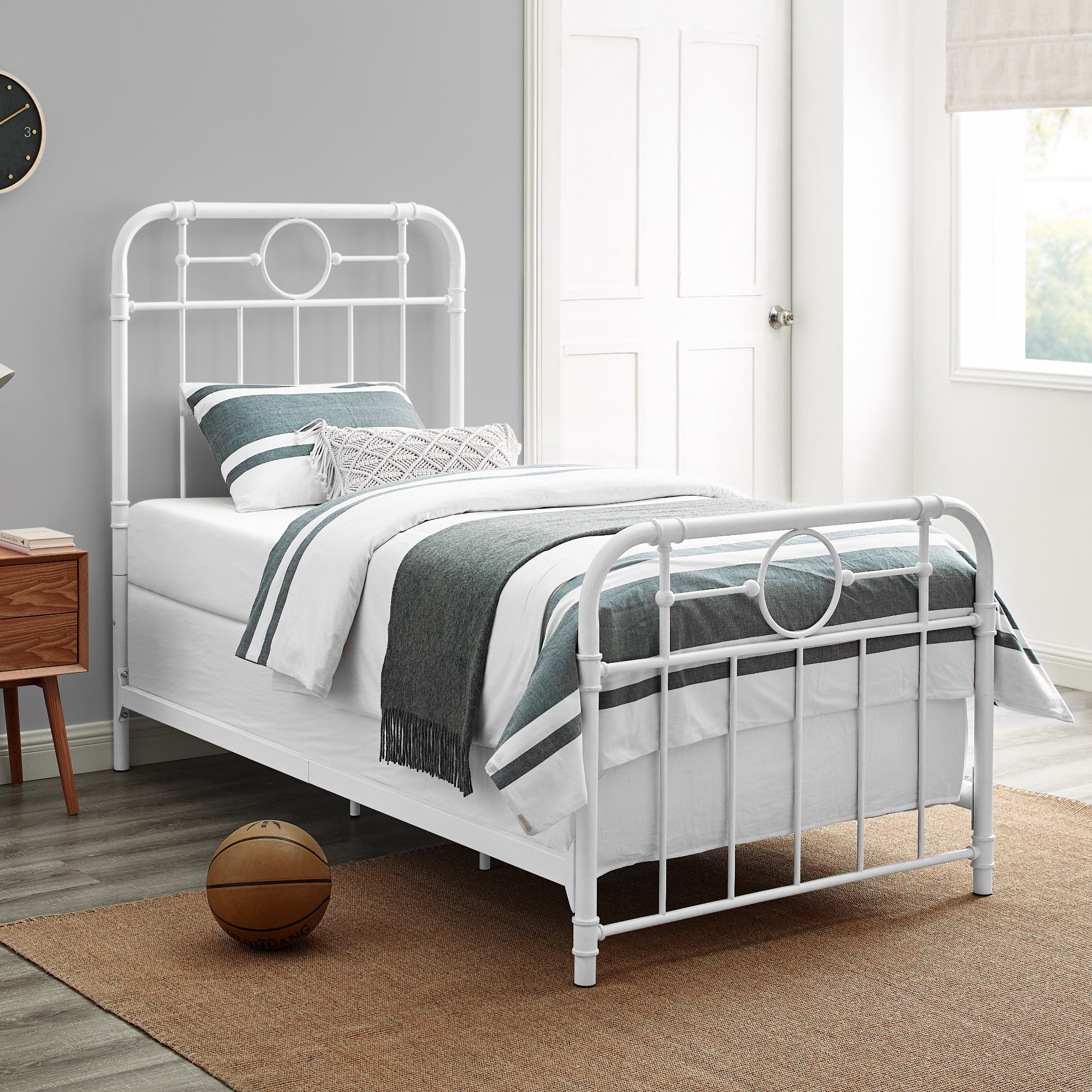 Walker Edison Vintage Industrial Twin Metal Bed Frame, White