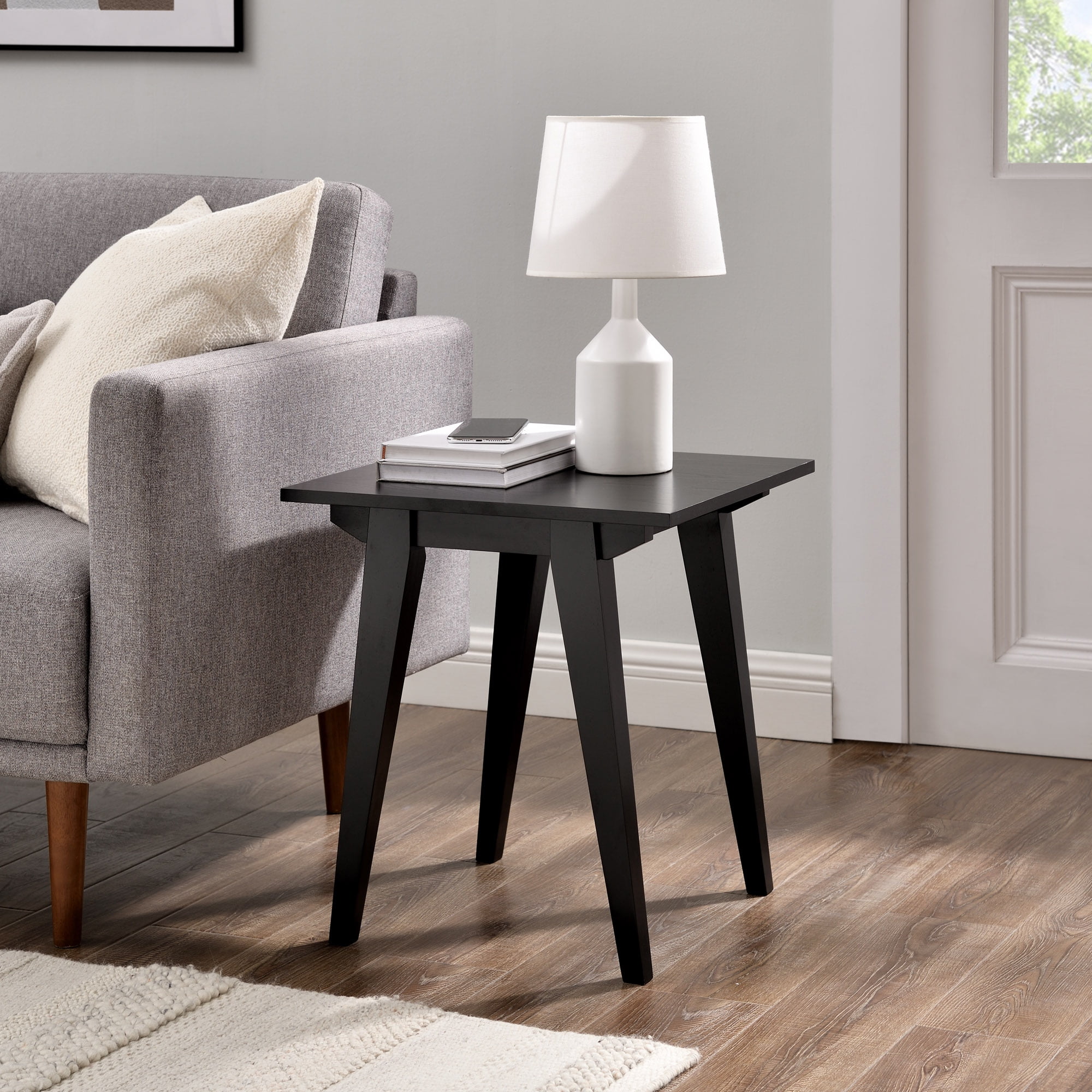 Walker Edison 20" Japandi Tapered-Leg Side Table, Black