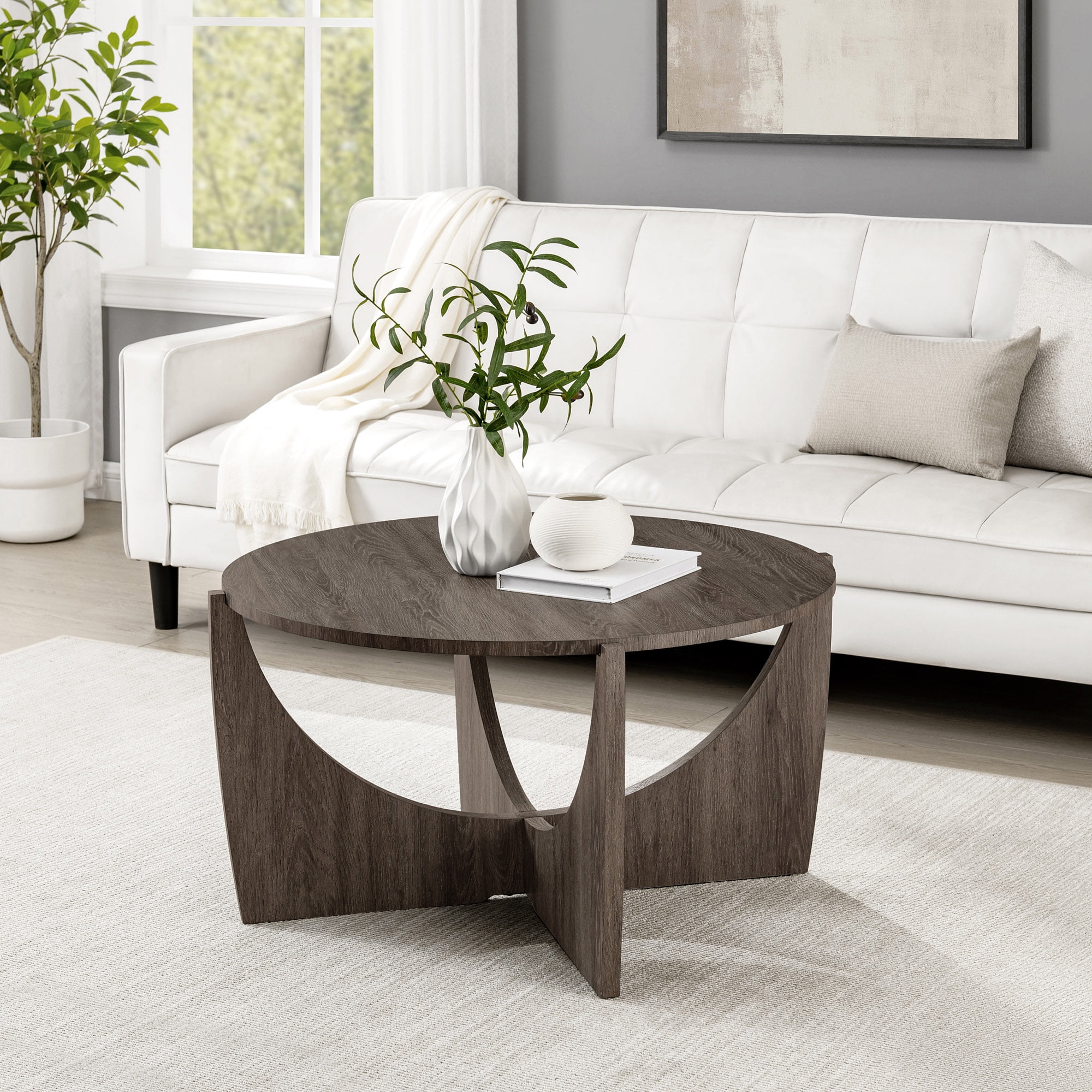 Walker Edison 35" Modern Glam Arch-Base Coffee Table, Cerused Ash