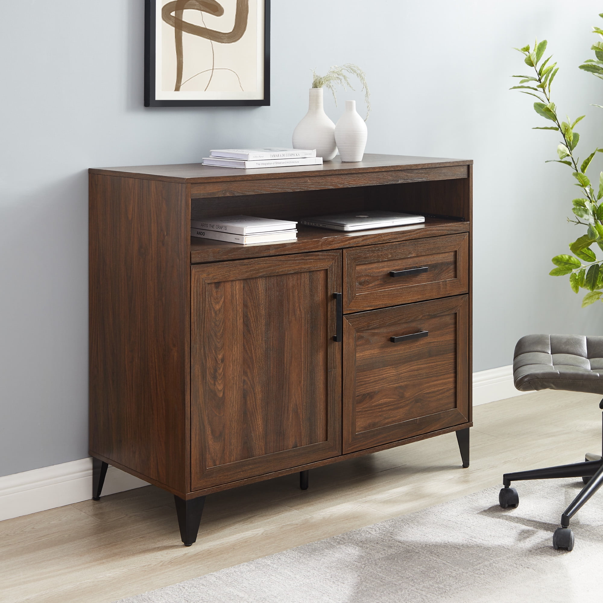 Walker Edison 42” Modern Storage Secretary Desk, Dark Walnut