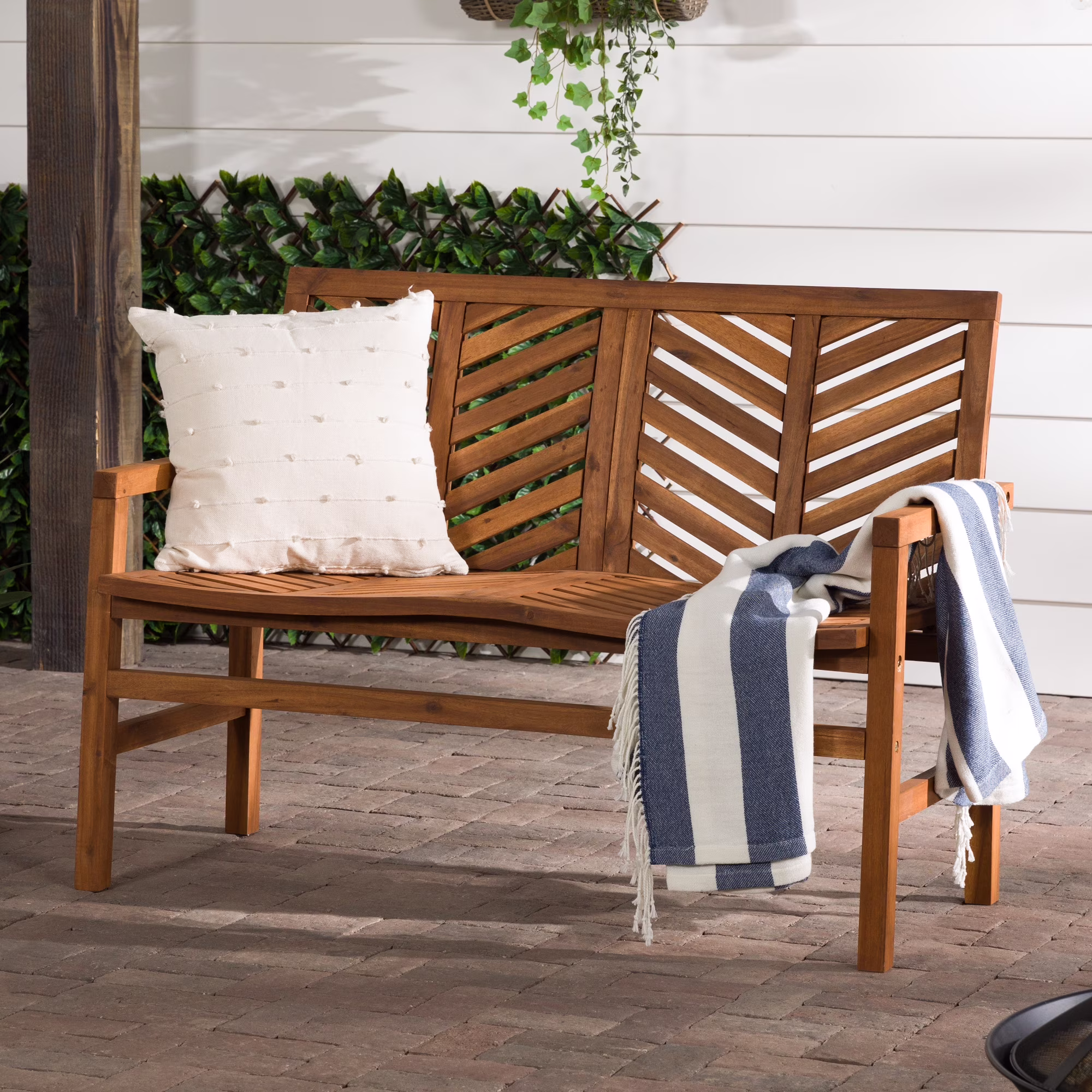 Walker Edison 48" Patio Wood Loveseat Bench - Brown