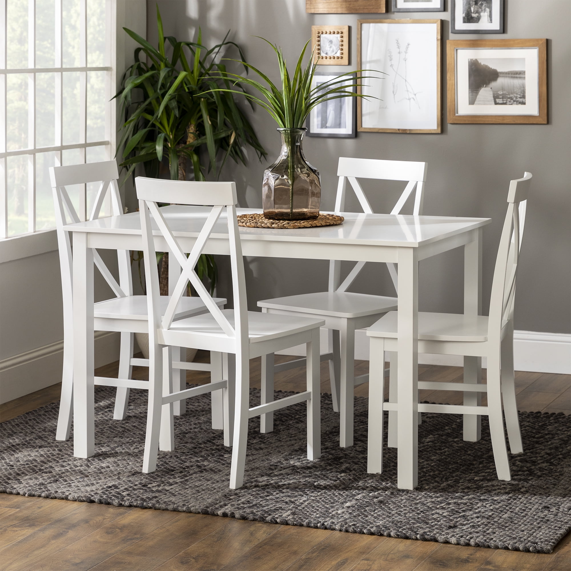 Walker Edison 5 - Piece Solid Wood Farmhouse Dining Set - White