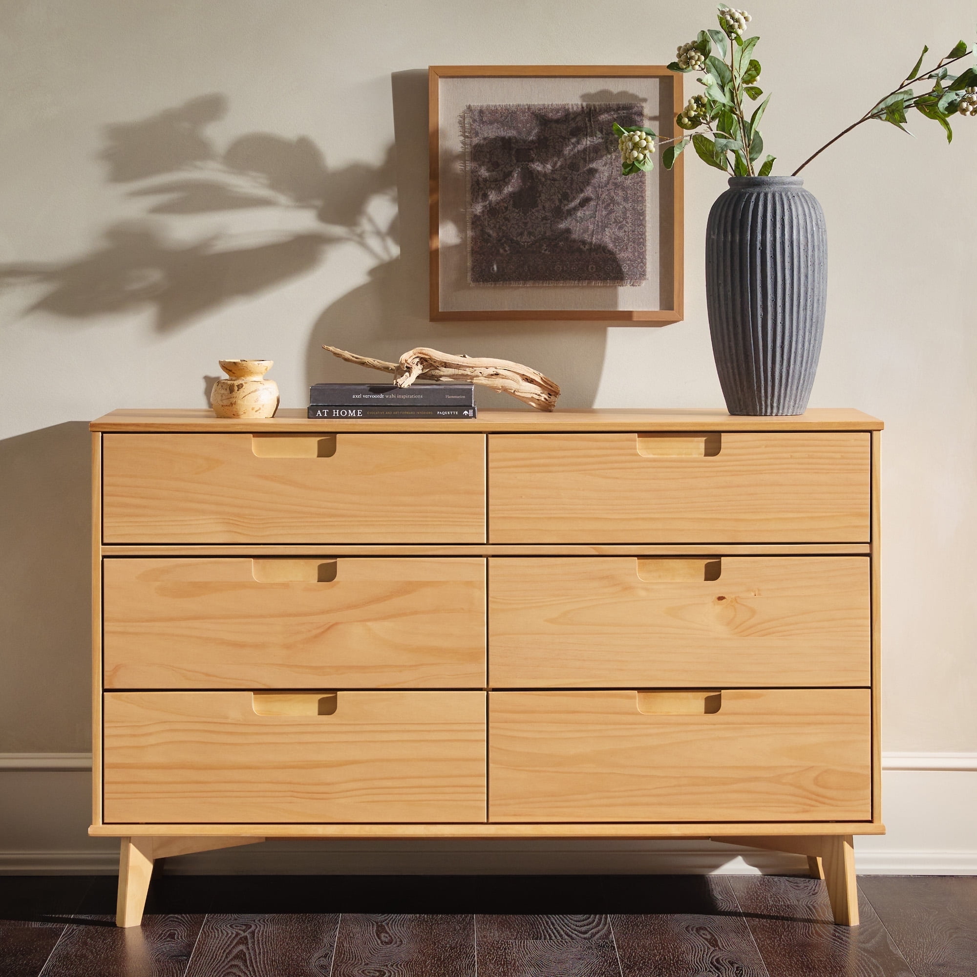Walker Edison 6 - Drawer Groove Handle Solid Wood Dresser – Natural Pine
