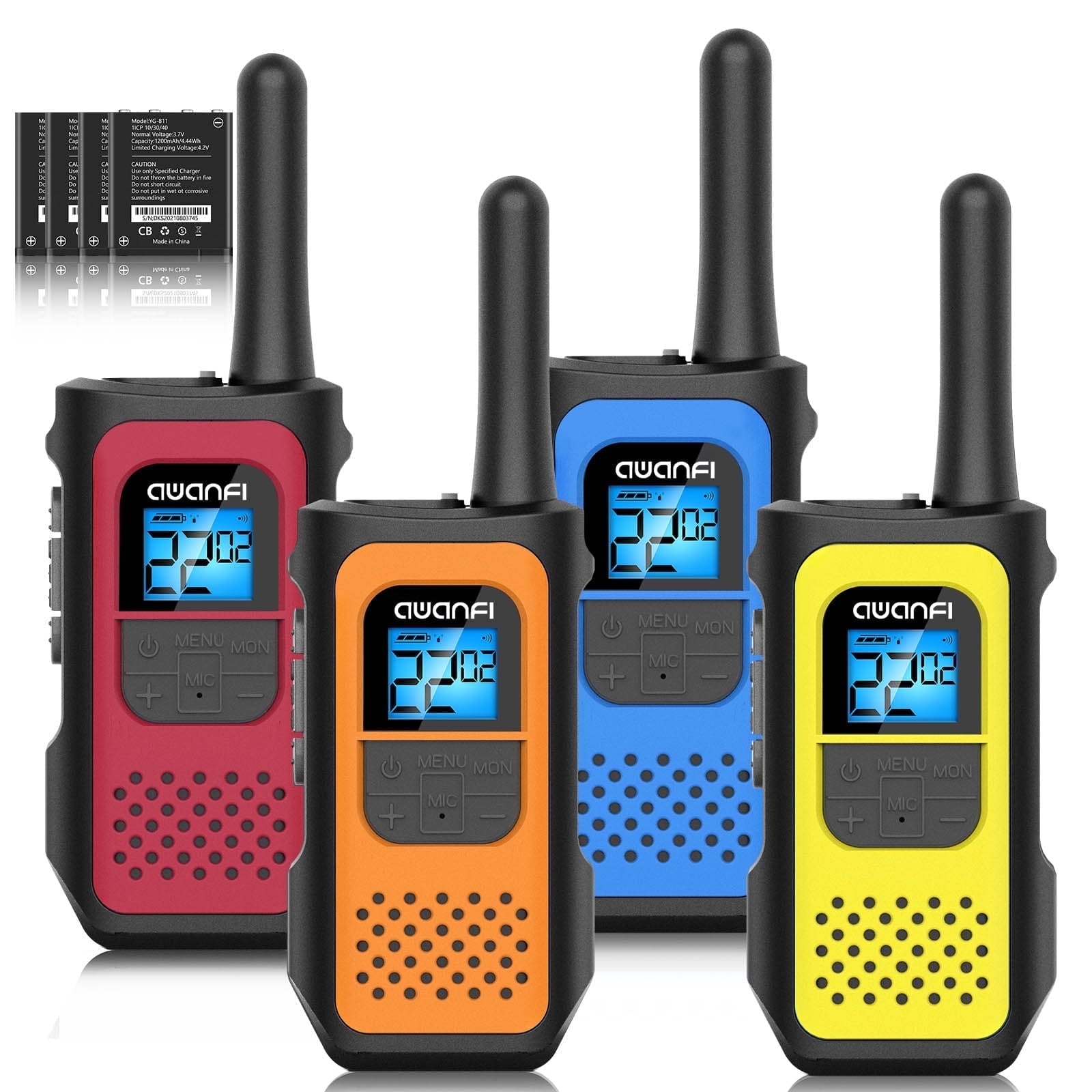 AWANFI 22-Channel Rechargeable Walkie Talkies for Adults, Two-Way Radio (4 Pack)