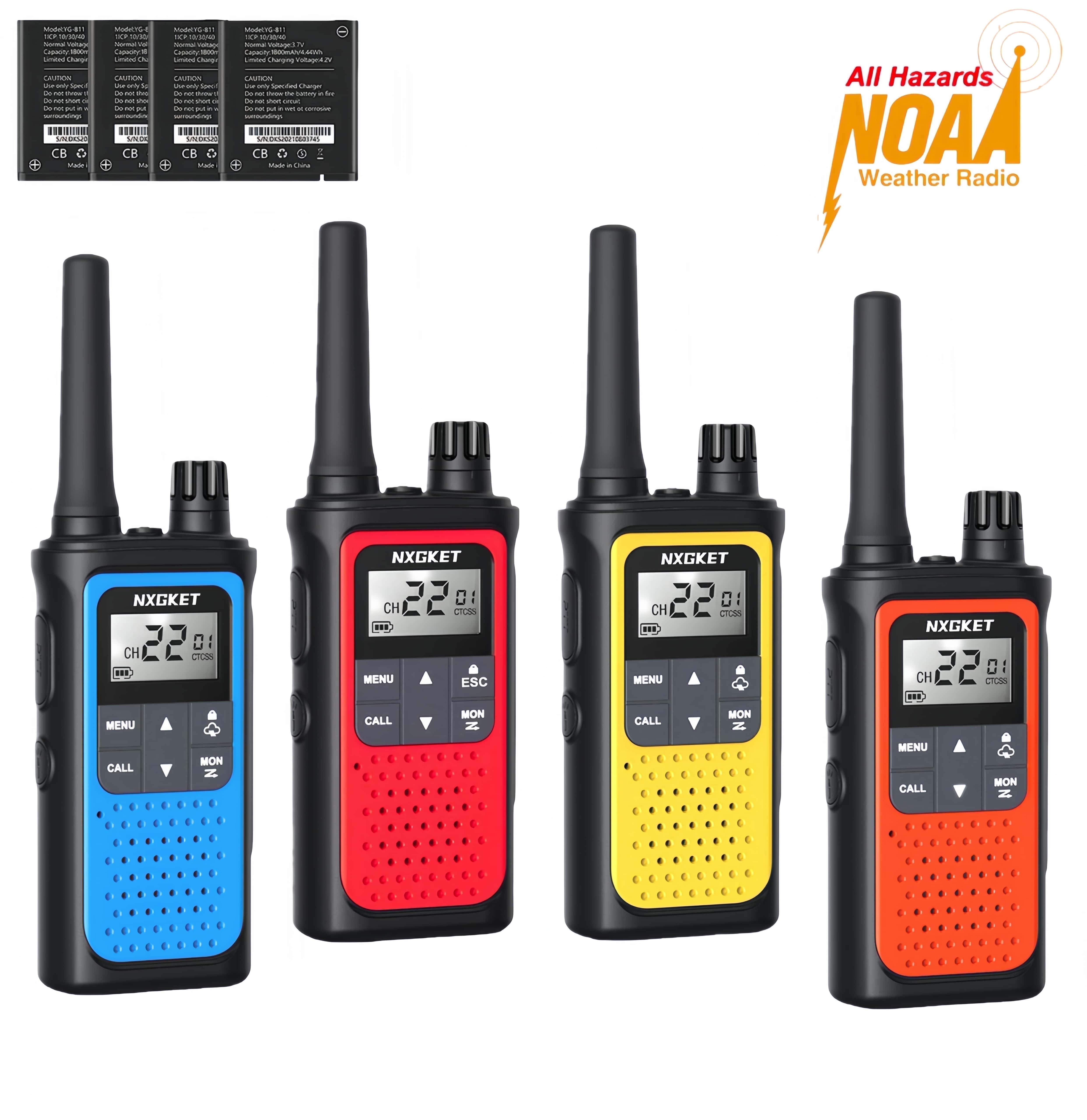 Walkie Talkie, NXGKET Walkie Talkies for Adults 4 Pack, NOAA 22 Channel Rechargeable Long Range 2-Way Radio for Outdoor Camp