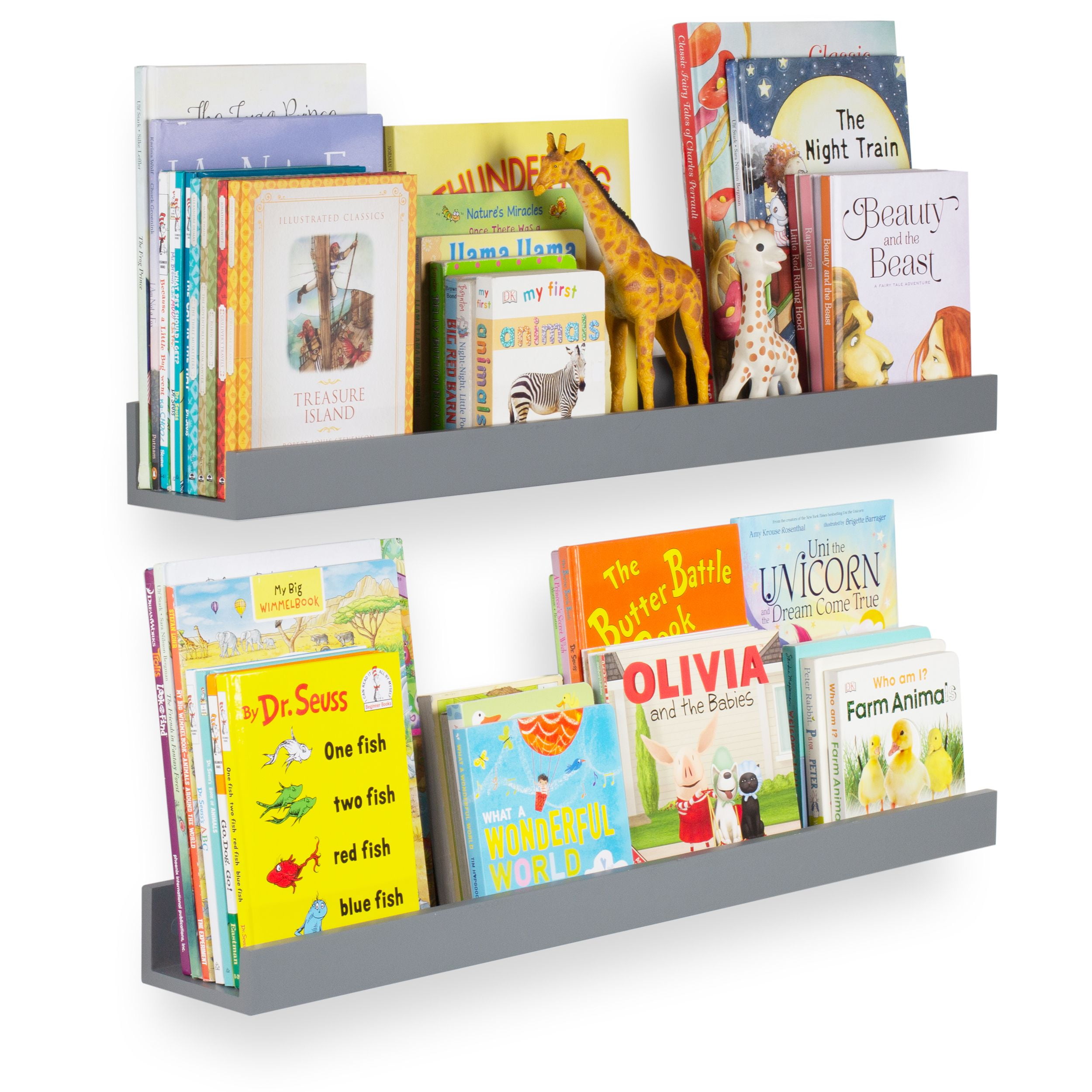 Wallniture Denver Picture Ledge Shelf Kids Bookcases Nursery Floating Shelves Toy Storage Organizer, Dark Gray, Set of 2