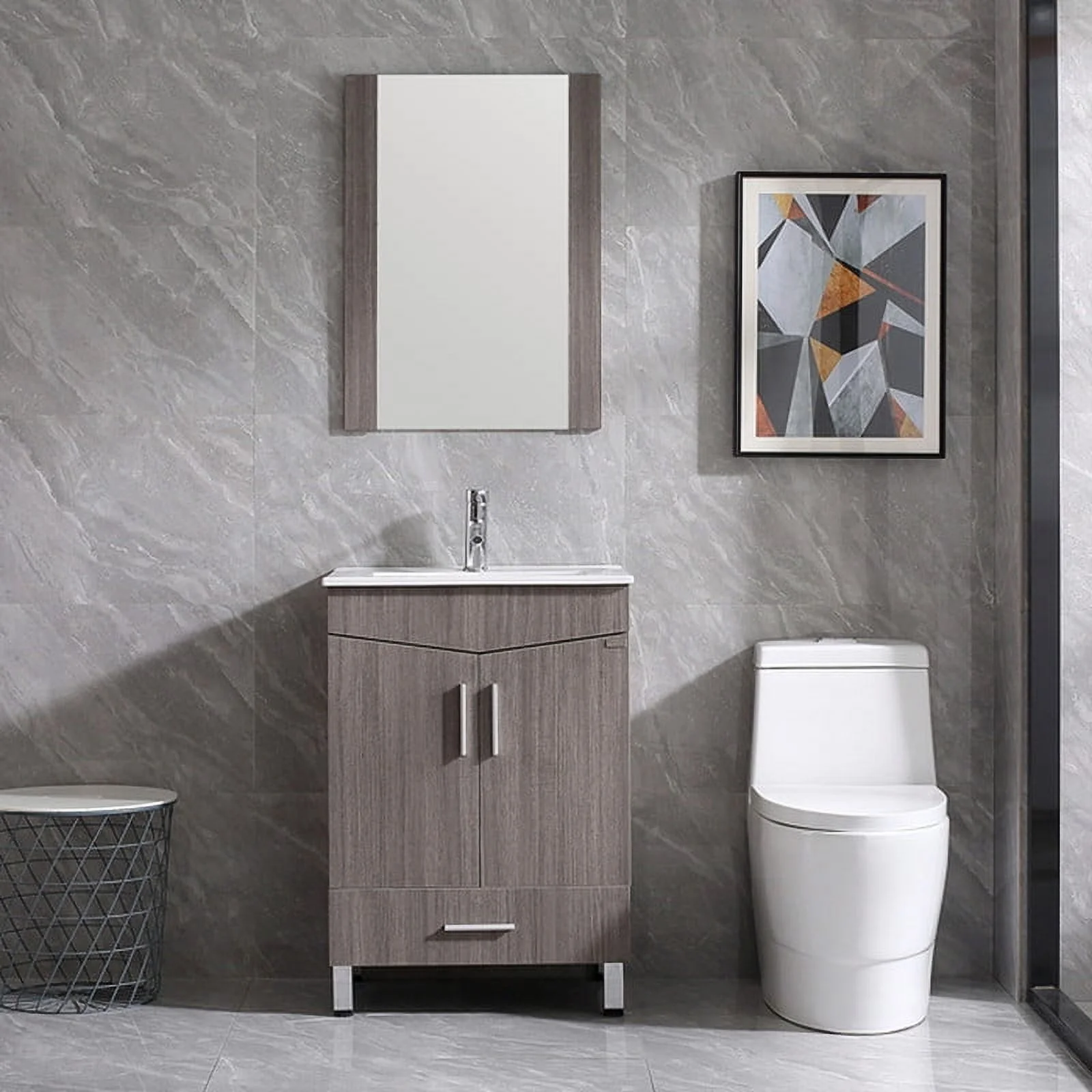 Walsport 24" Luxurious Bathroom Vanity with Sink Combo/Mirror/Faucet Vanities Set Cabinet,Modern Bathroom Vanity Cabinet with Pop Up Drain,Wood Color