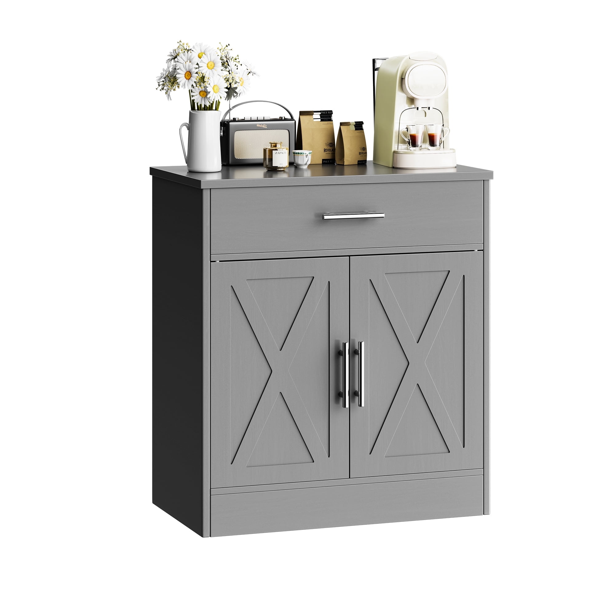 Walsunny Sideboards Buffets Table 28.3" with Drawer Storage Cabinet Adjustable Shelf Farmhouse Coffee Bar Cabinet for Kitchen Dining Room Entryway Small Places Dark Gray