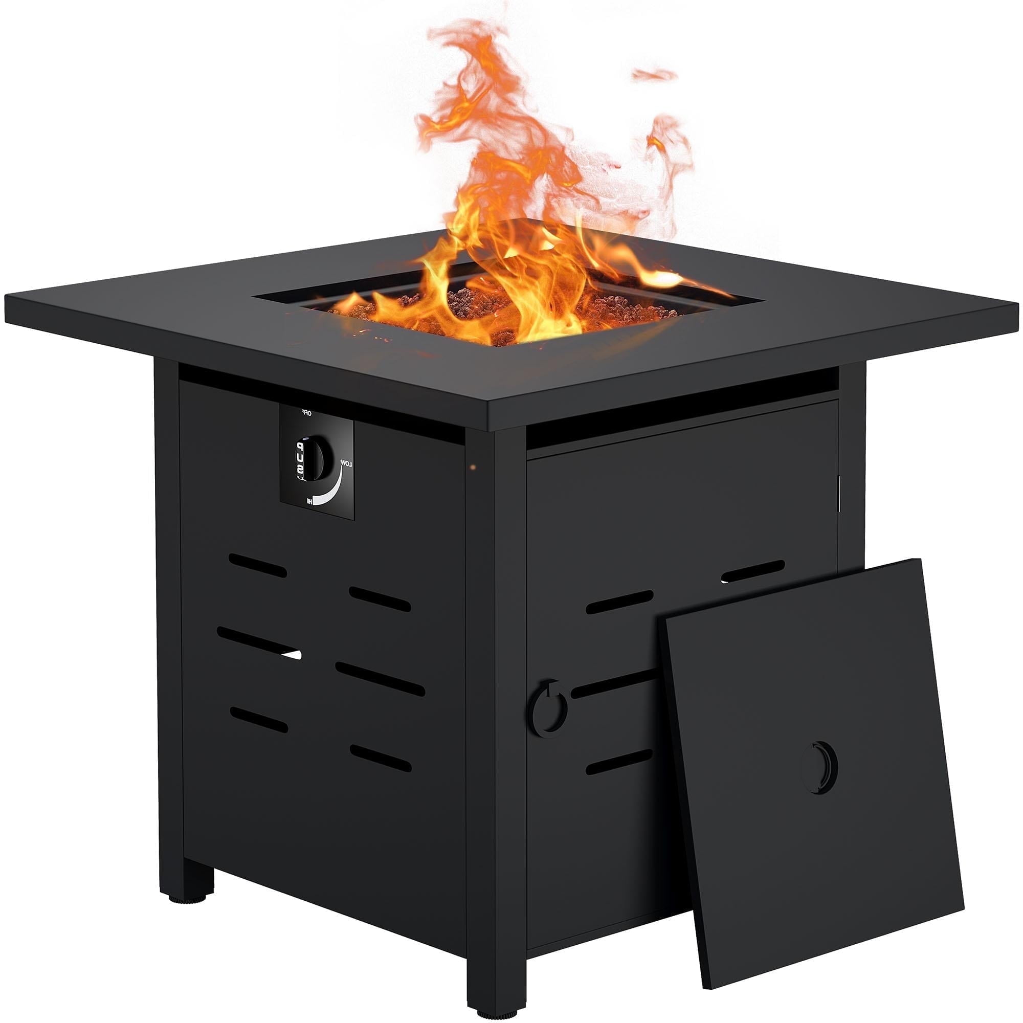 Walsunny 28 Inch Propane Gas Fire Pit Table 40000 BTU with Lid Square Firepit Table Lava Rock Fire Table with Waterproof Cover