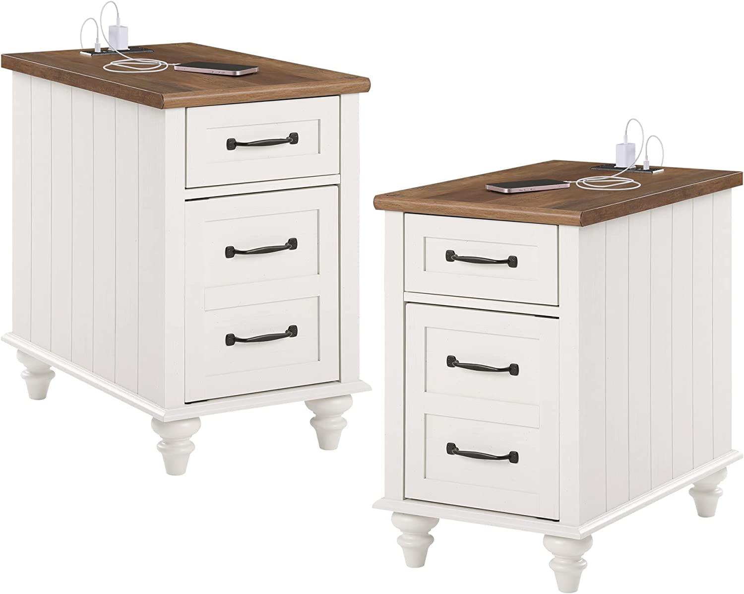 Wampat Indoor Farmhouse Storage Medium Density Fiberboard Rectangle End Table, White (Set of 2)