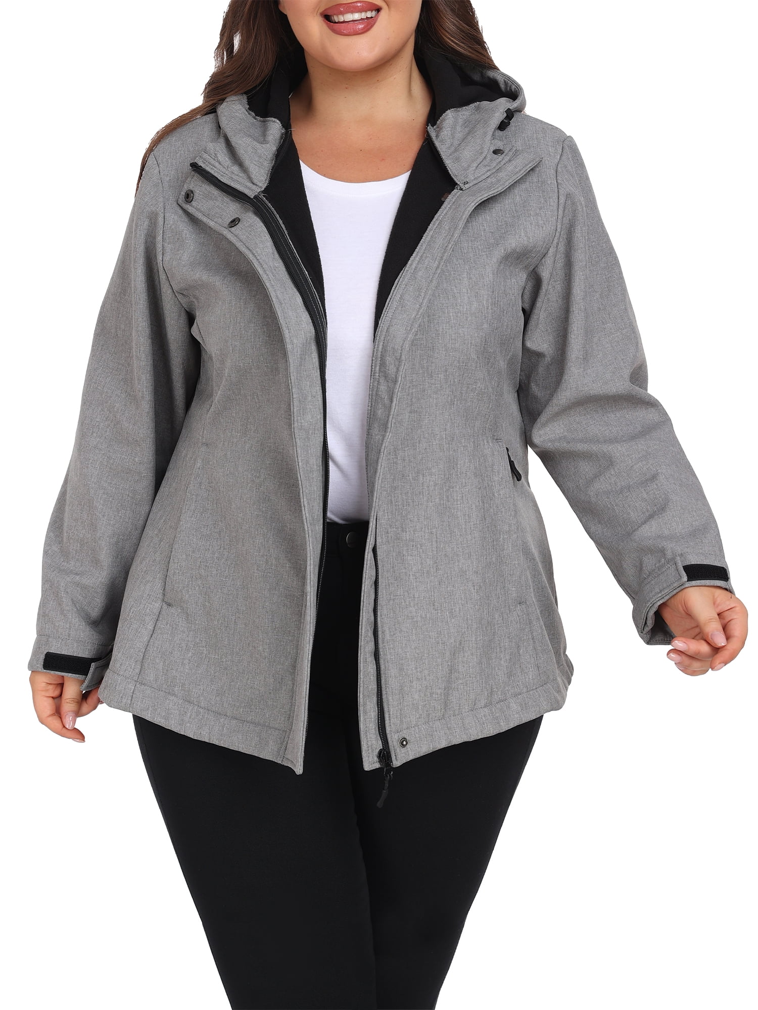 Wantdo Women's Plus Size Softshell Jacket Fleece Lined Jacket Waterproof Soft Shell Jacket Windbreaker Jacket Grey 3X