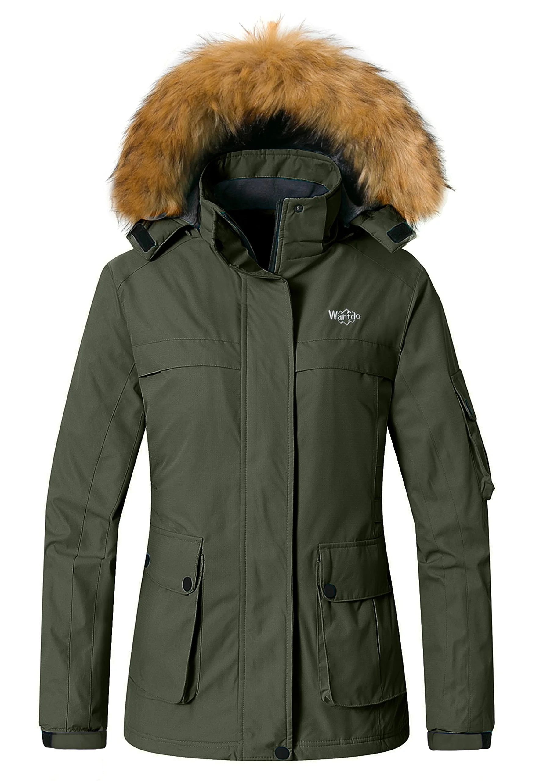Wantdo Women's Ski Jacket Waterproof Winter Fleece Coat Windbreaker Jacket Army Green M