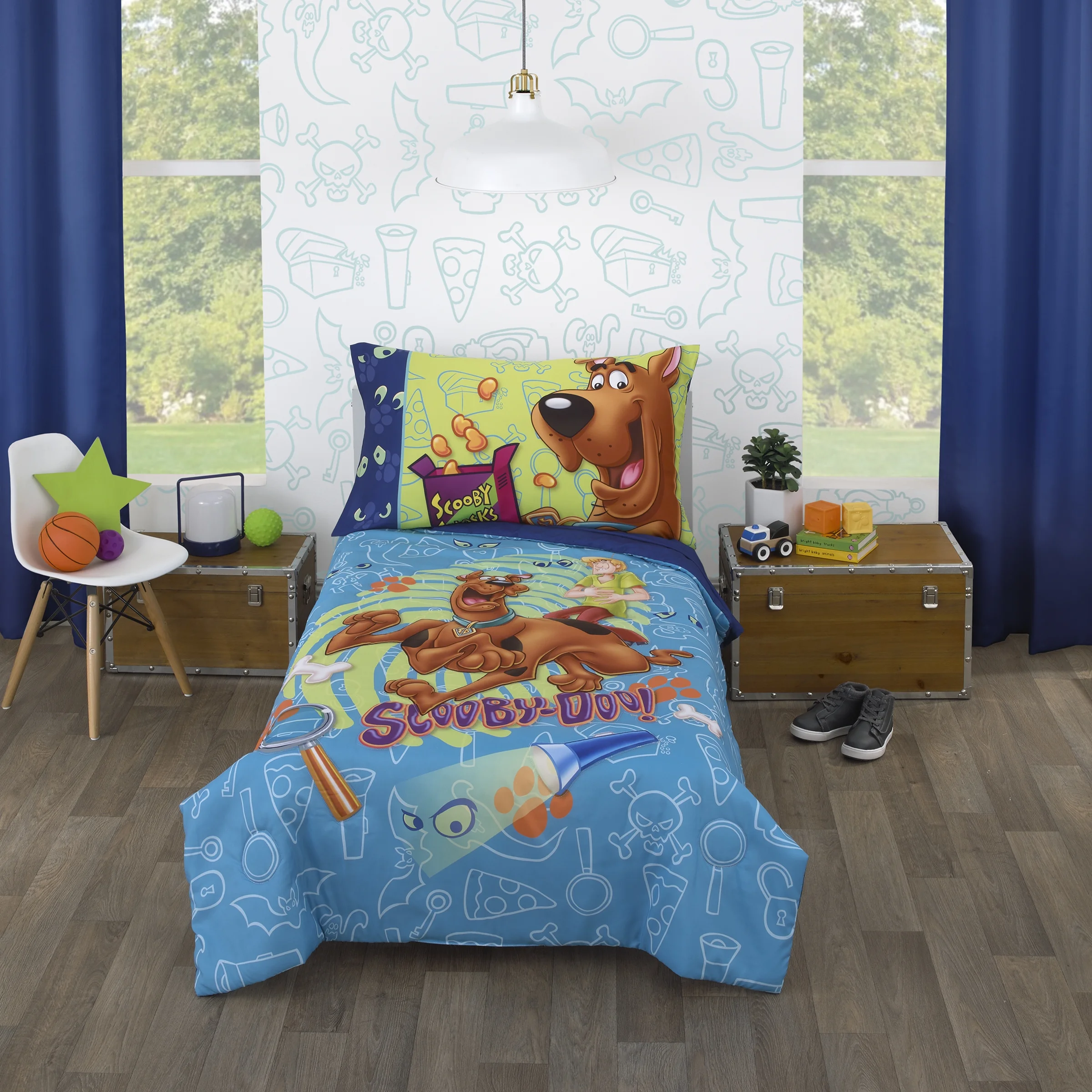 Warner Brothers Scooby Doo Blue and Green 4 Piece Toddler Bedding Set, Polyester, Boy Toddler Bed