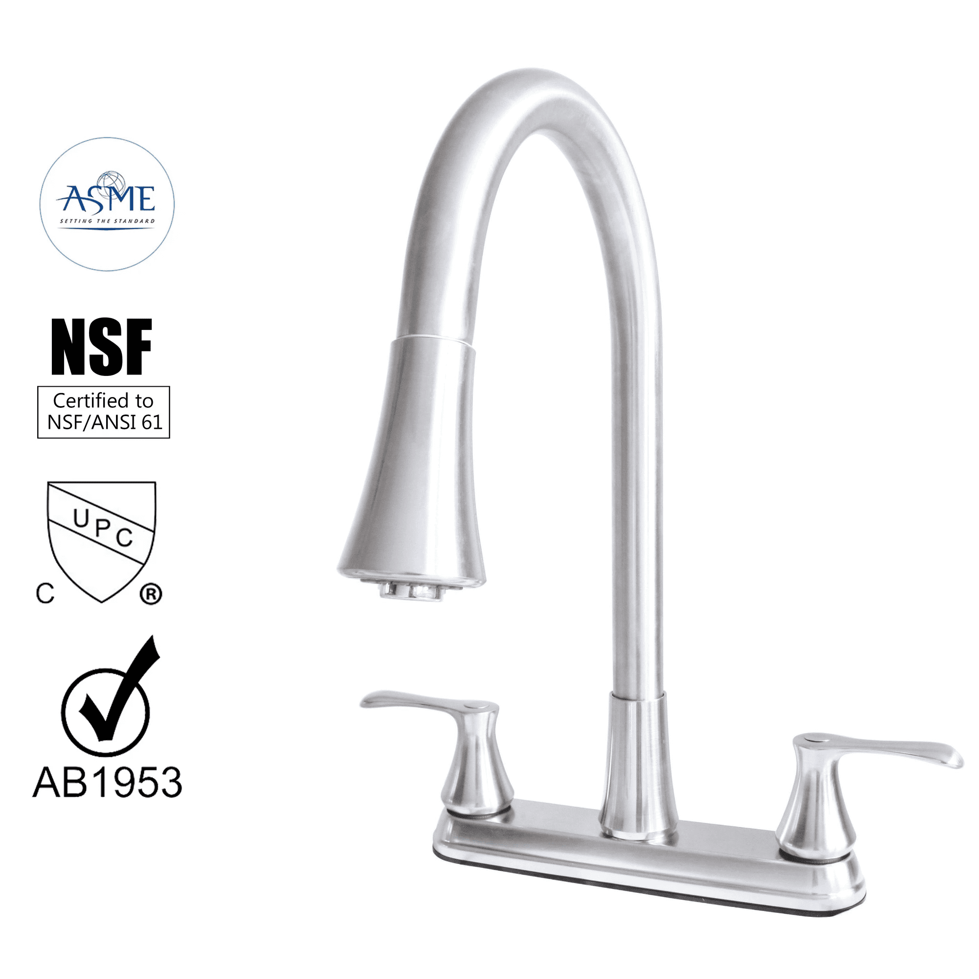 Wasserman 22167043 - Kitchen Sink Faucet Double Handle Pull Down Spray in Chrome