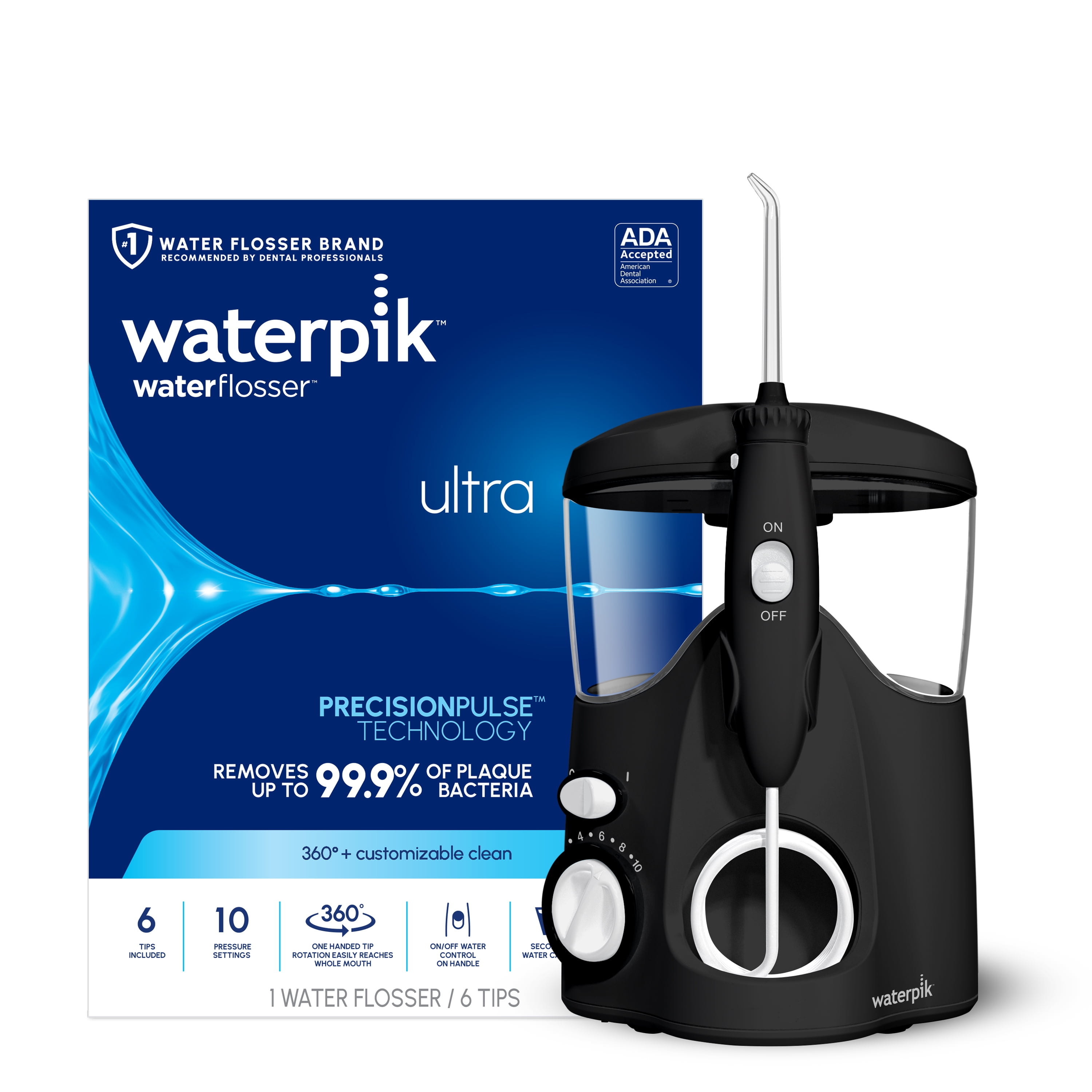 Waterpik Ultra Water Flosser with 10 Settings, 6 Tips, ADA Accepted, Black