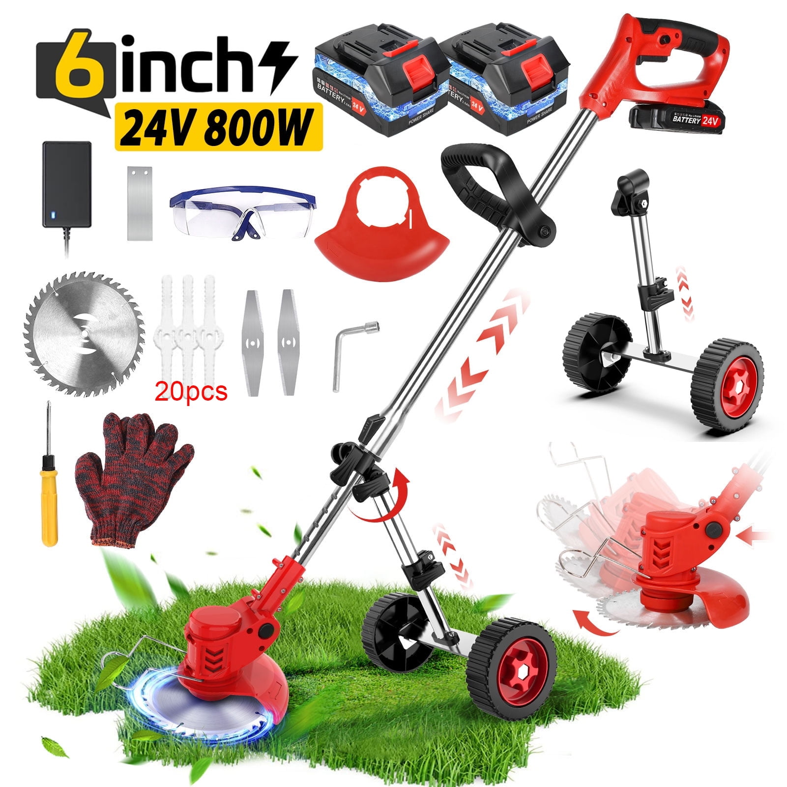 Weed Wacker Cordless Electric Grass Trimmer & Edger, Tanbaby 6 inch Weed Eater Kit with Upgraded Wheels