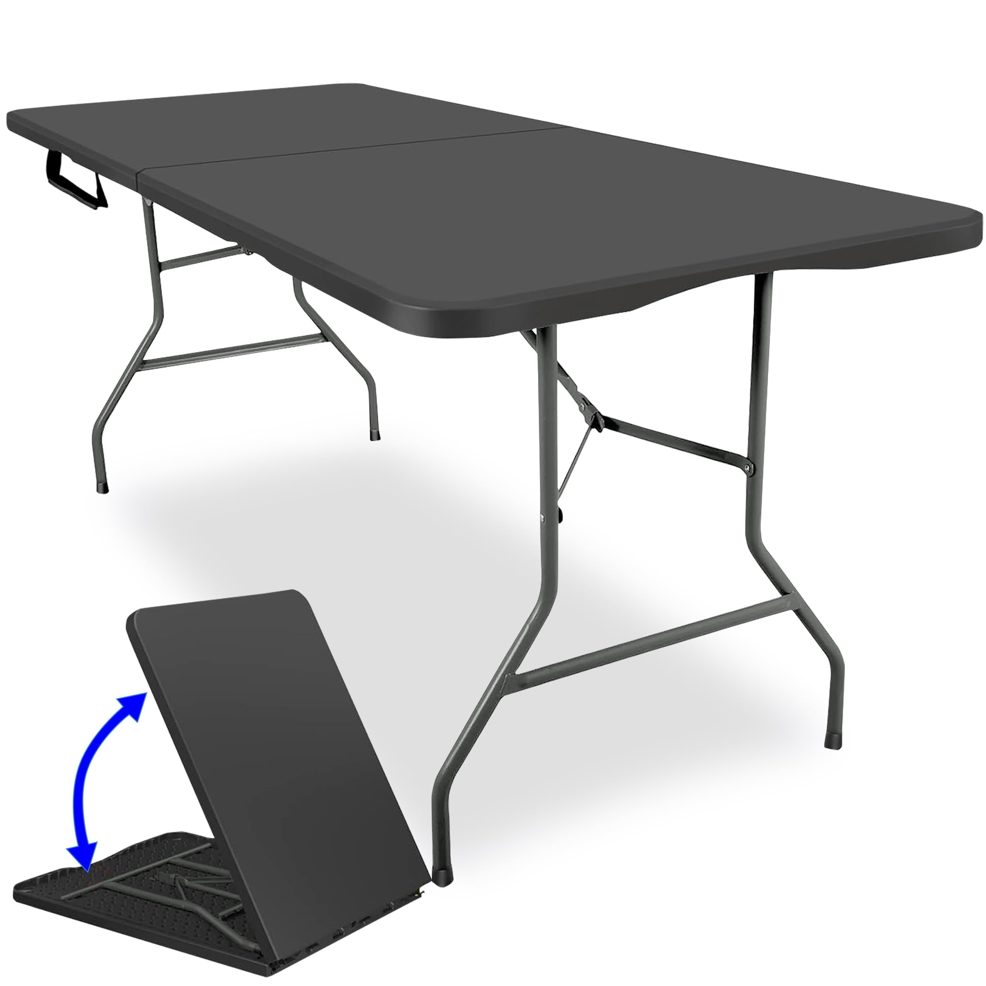 6FT Folding Table with Lock Mechanism, Portable and Adjustable for Camping, Dining, and Events – Indoor/Outdoor Utility Foldable Table with Collapsible Legs, Black