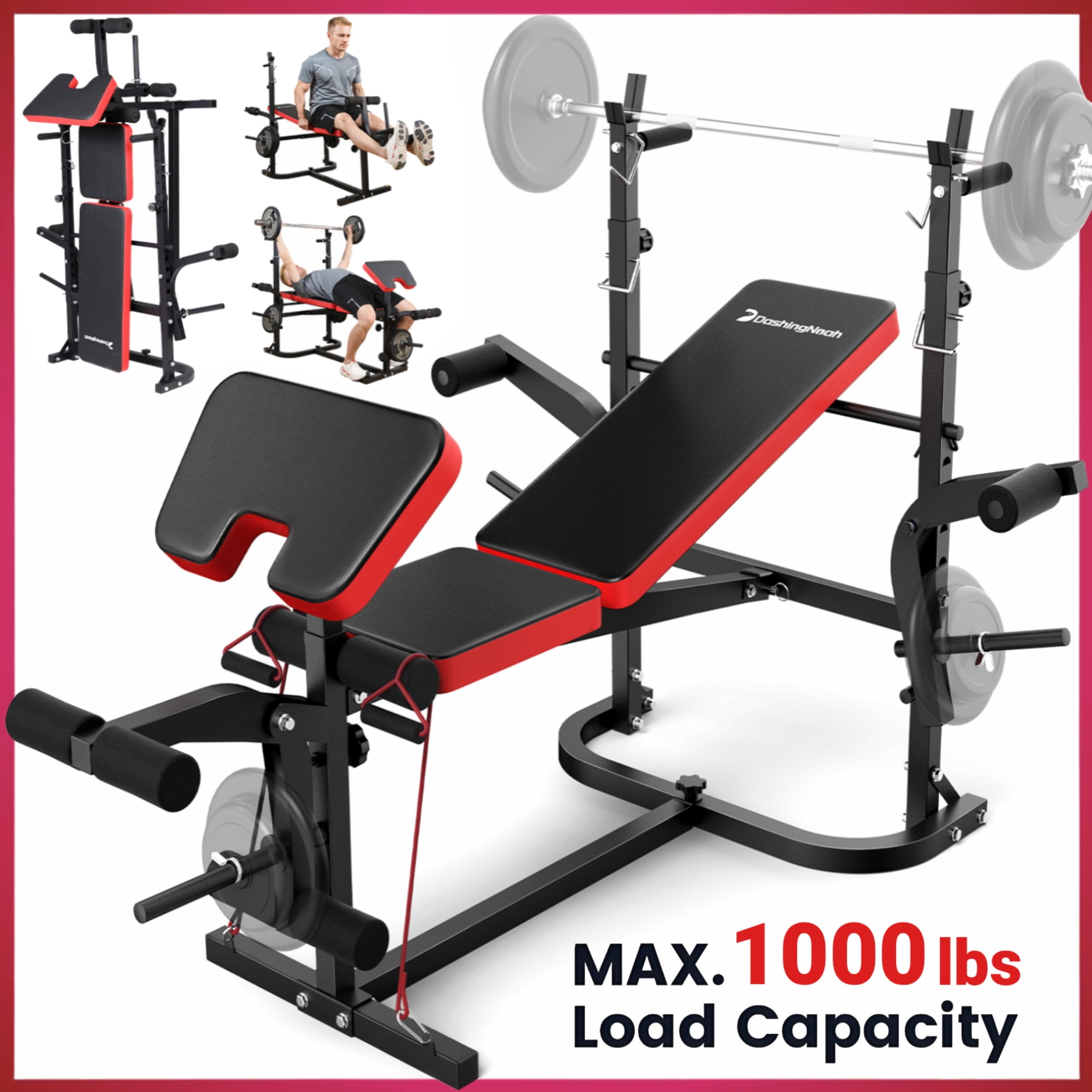 Weight Bench Set,Blacksmith Foldable 1000lbs 6-In-1 Workout Bench Press with Squat Rack Leg Developer Preacher Curl Butterfly Arms,Gym Exercise Equipment Bench for Full Body Home Gym