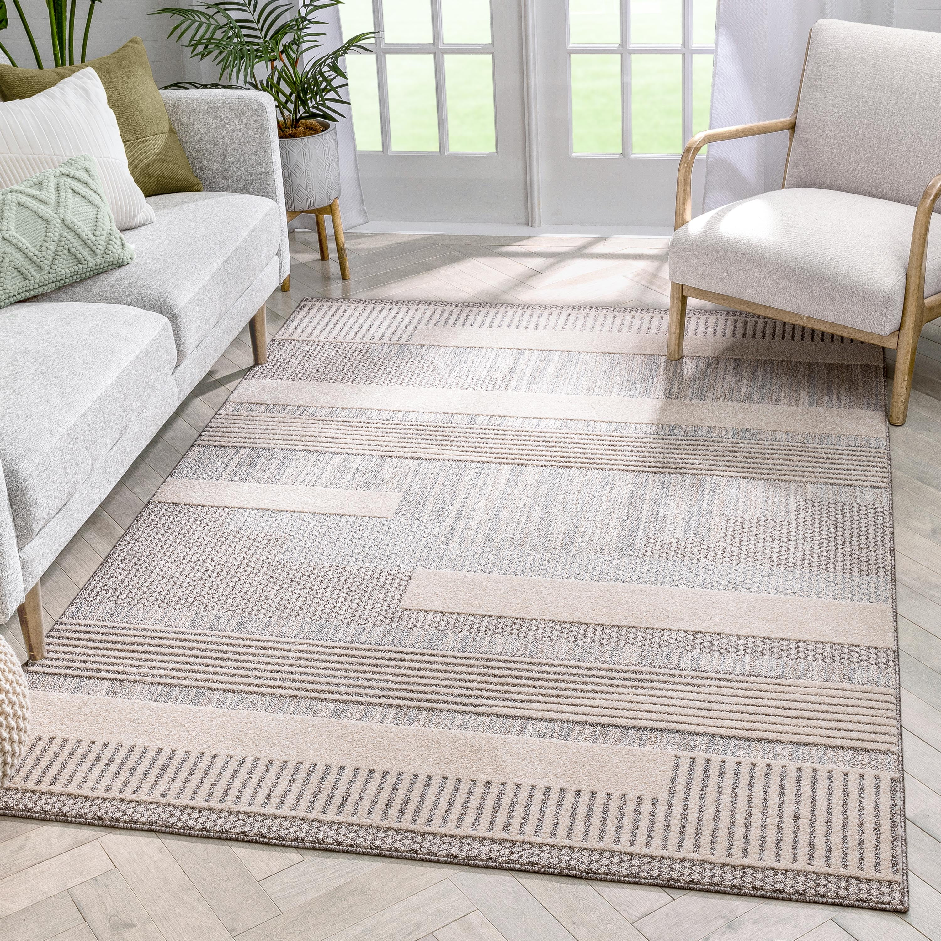Well Woven Harlow Briar Contemporary Geometric Abstract Beige 7'10" x 9'10" Area Rug