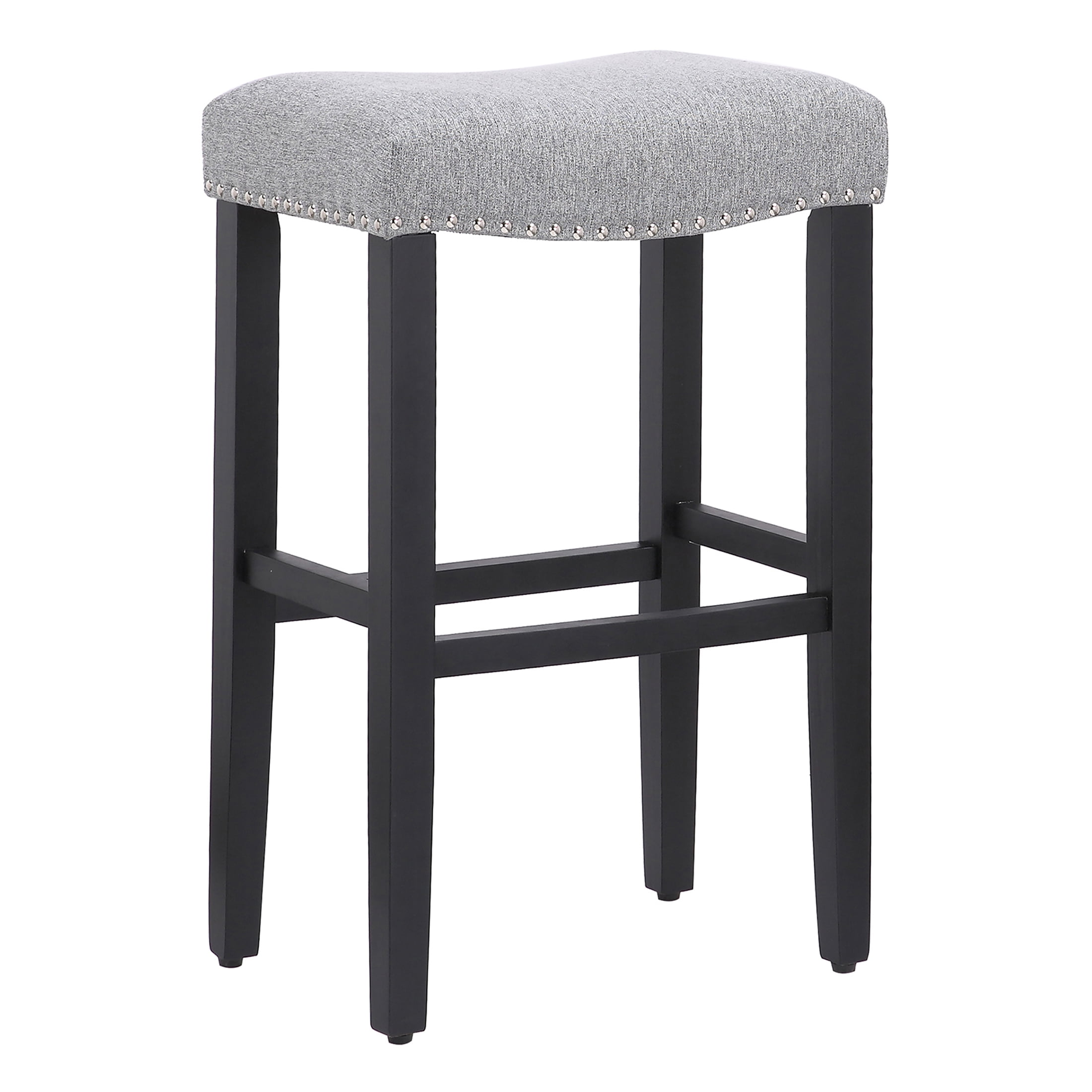 Westin Outdoor Yazan 29" Upholstered Bar Stool with Nail Head Trim, Black/Gray