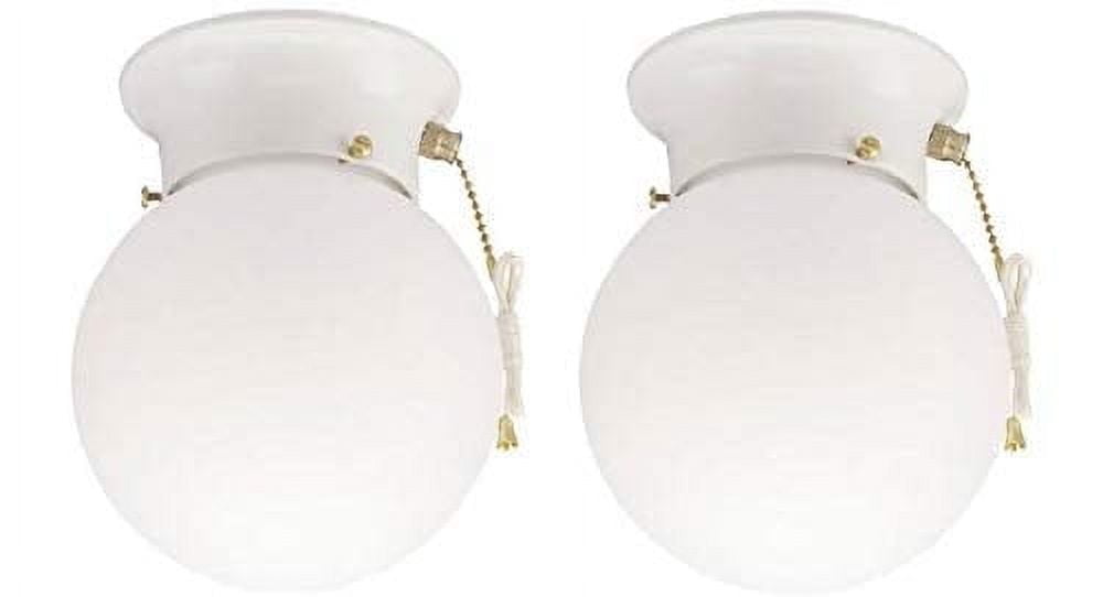 Westinghouse One-Light Flush-Mount Interior Ceiling Fixture with Pull Chain, White Finish with White Glass Globe 2 pack (White With Pull Chain 2 Pack)