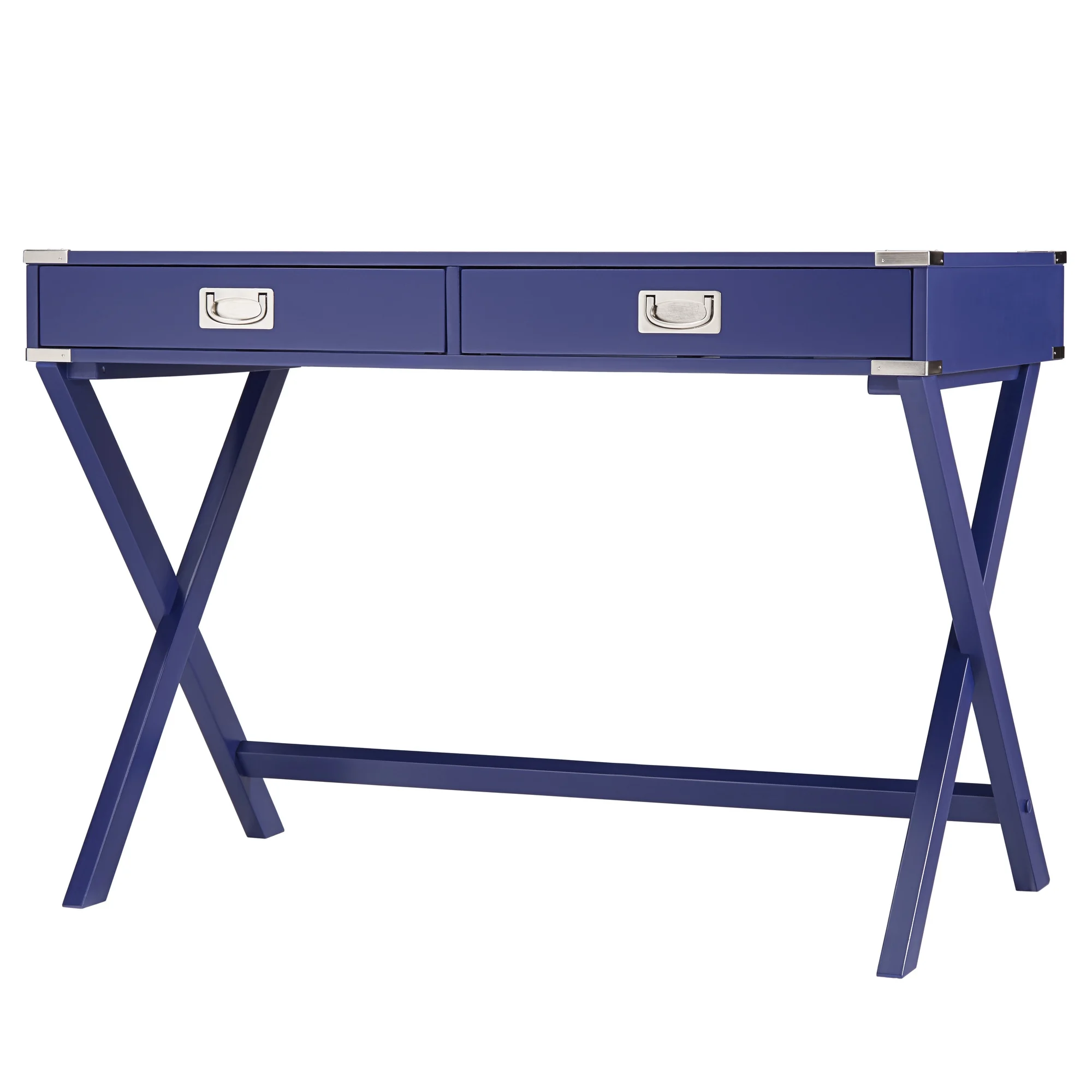 Weston Home Wood X-Base Campaign Writing Desk with Drawers, Twilight Blue