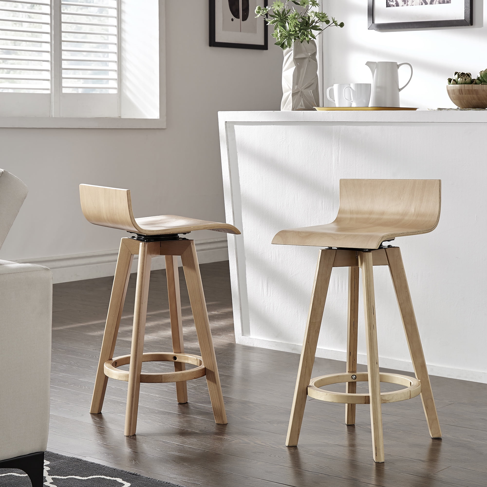 Weston Home Aleksi Modern Wood 24-inch Swivel Counter Stool, Set of 2, Natural