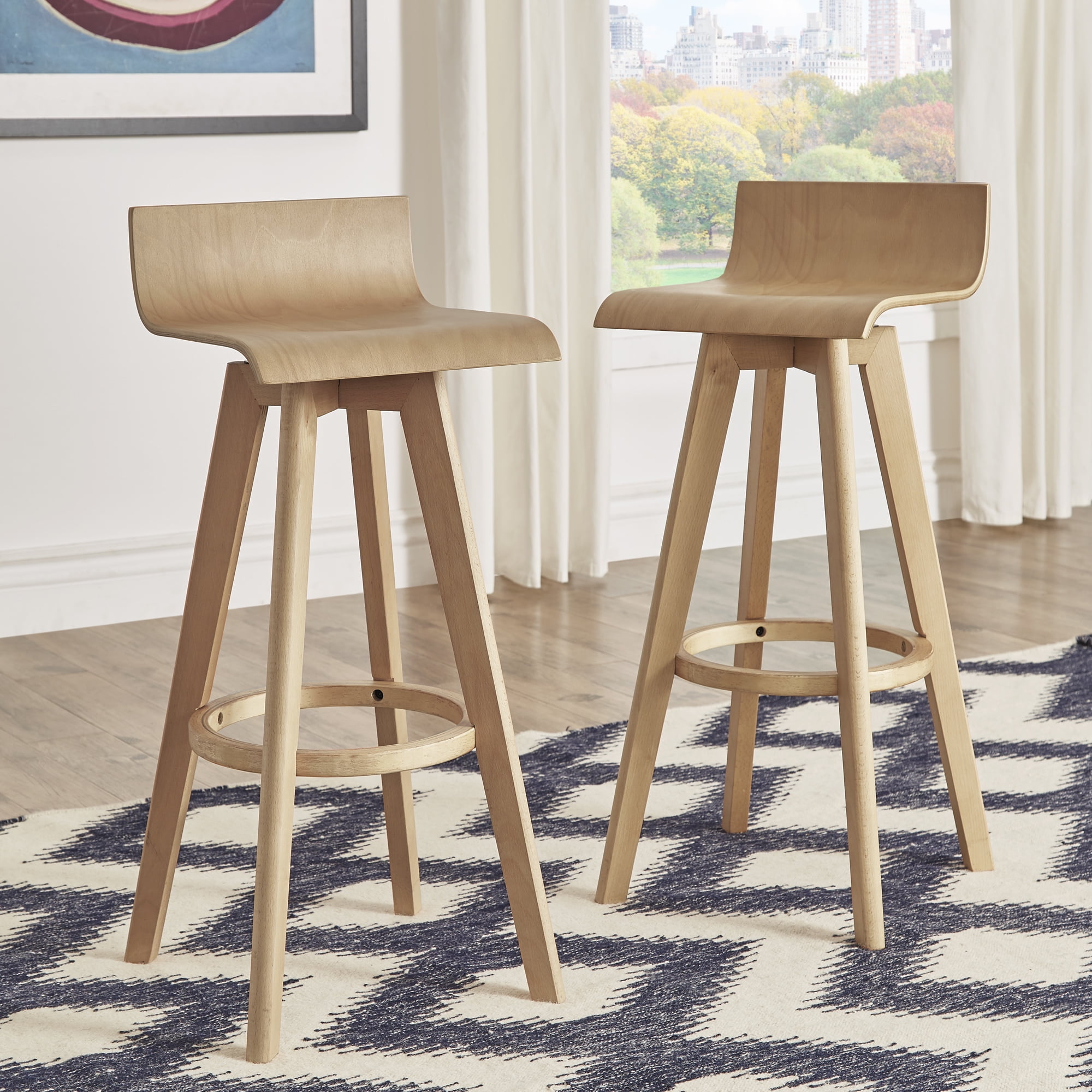 Weston Home Aleksi Modern Wood 29-inch Swivel Bar Stool, Set of 2, Natural