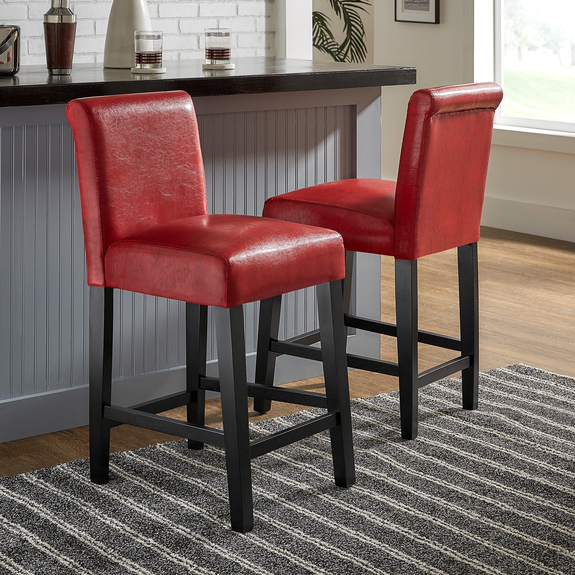 Weston Home Arica 24" Faux Leather Counter Height Stool, Set of 2, Red