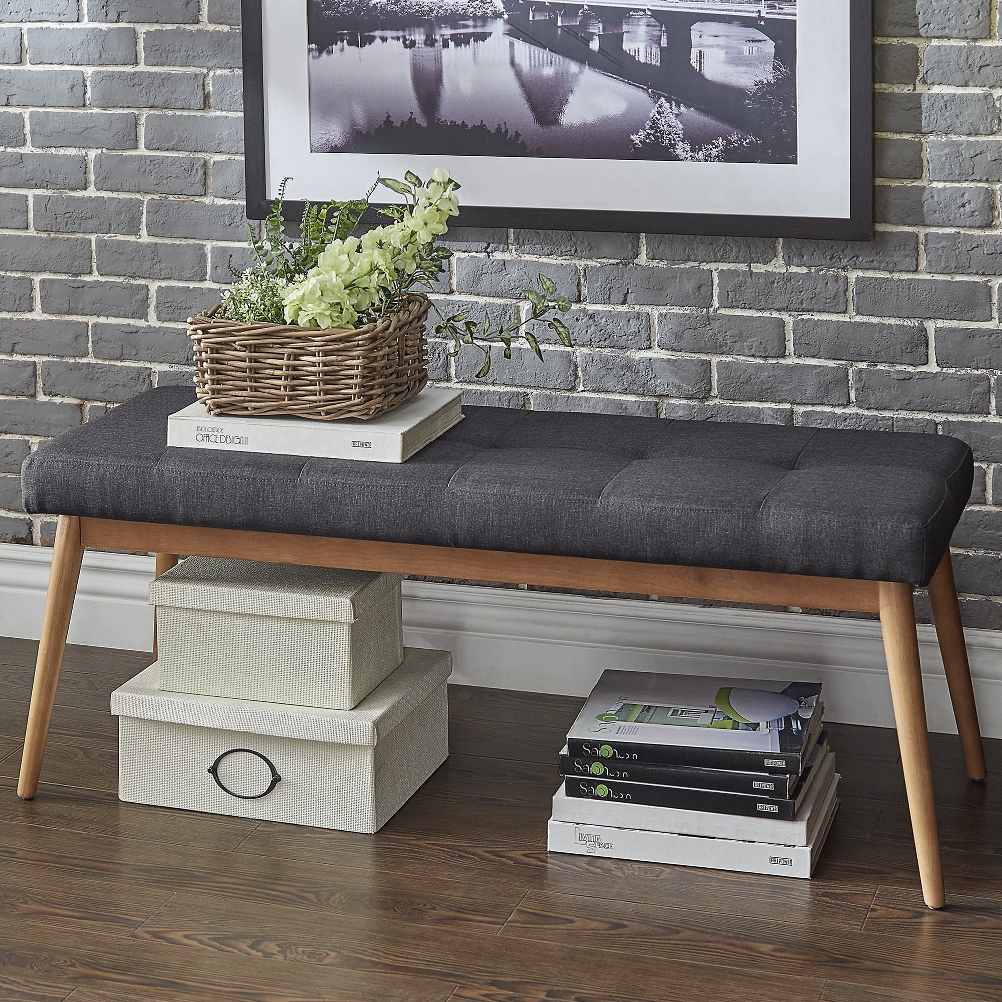 Weston Home Baxter Tufted Bench, Dark Gray