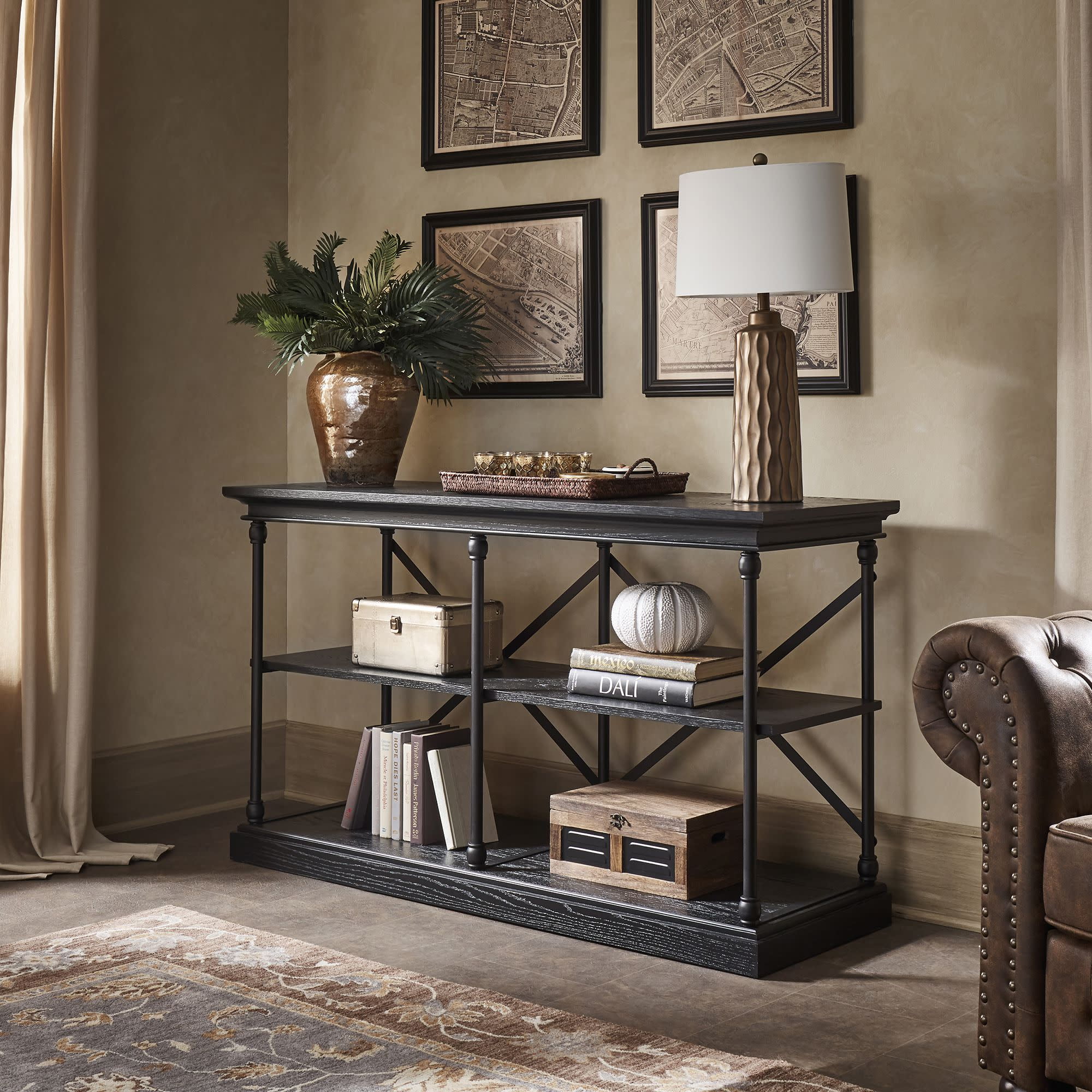 Weston Home Cabana Wood and Metal Console Table, Black