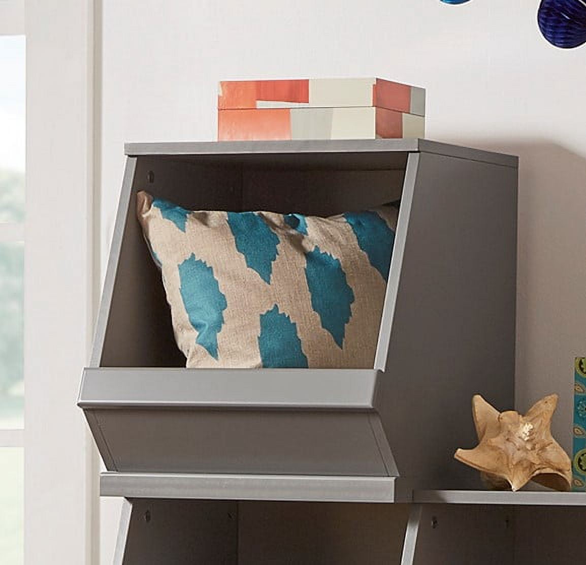 Weston Home Children Stackable Wood and Plastic Storage Cube, Frost Gray, Single Cube