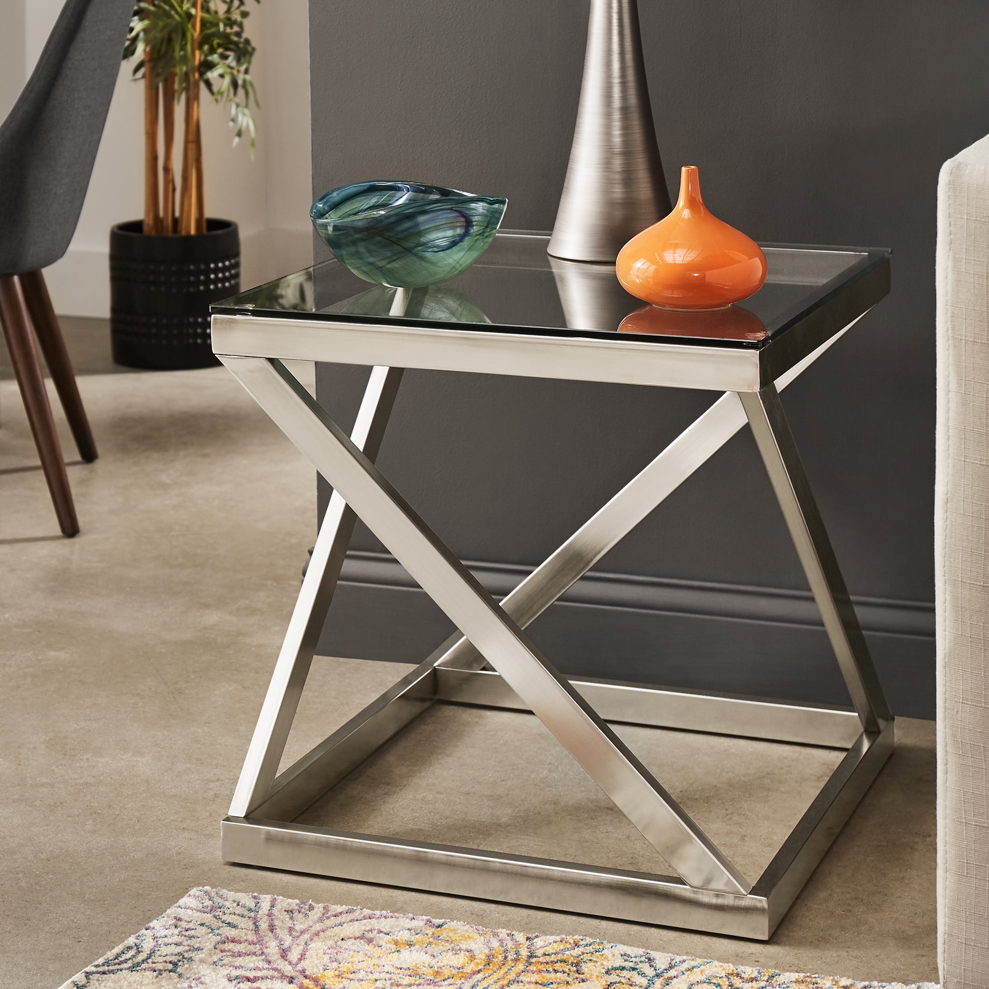Weston Home Erika Brushed Nickel Square End Table