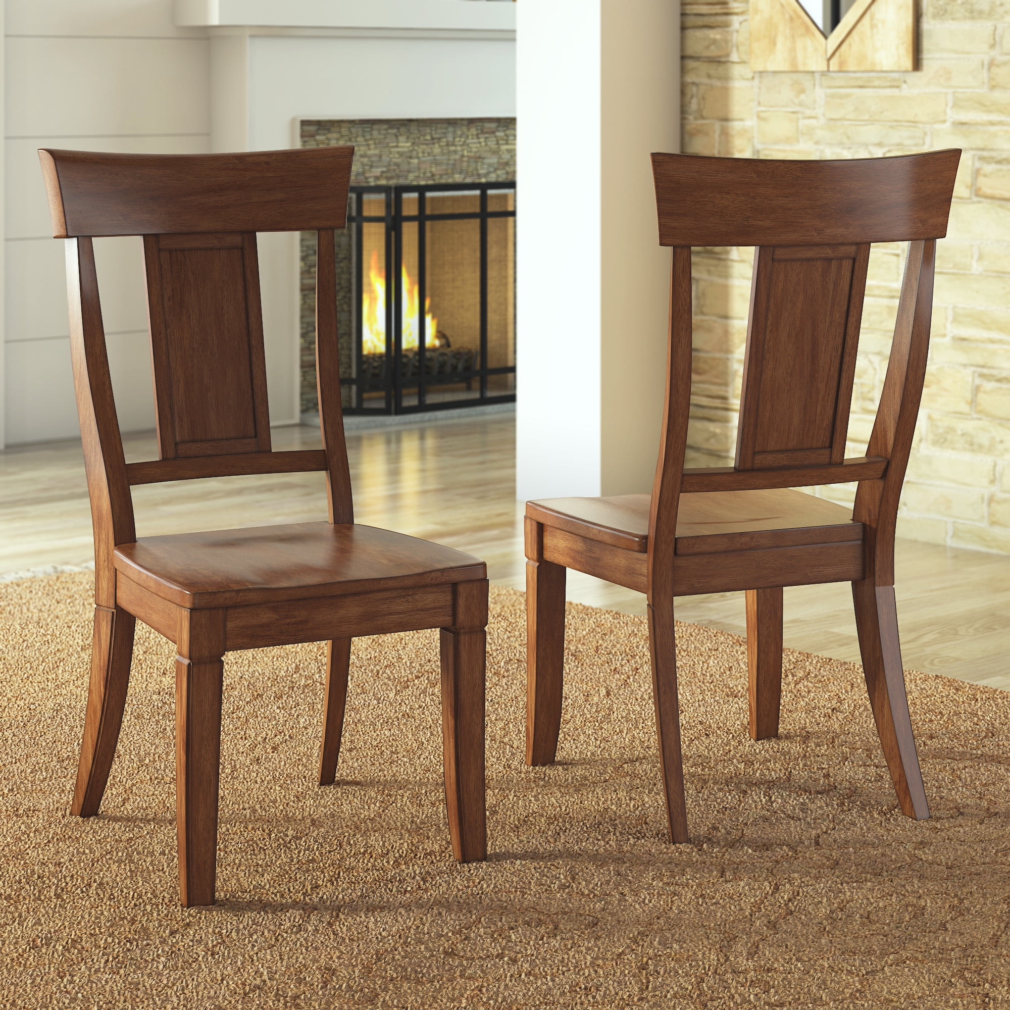 Weston Home Farmhouse Wood Dining Chair with Panel Back, Set of 2, Oak