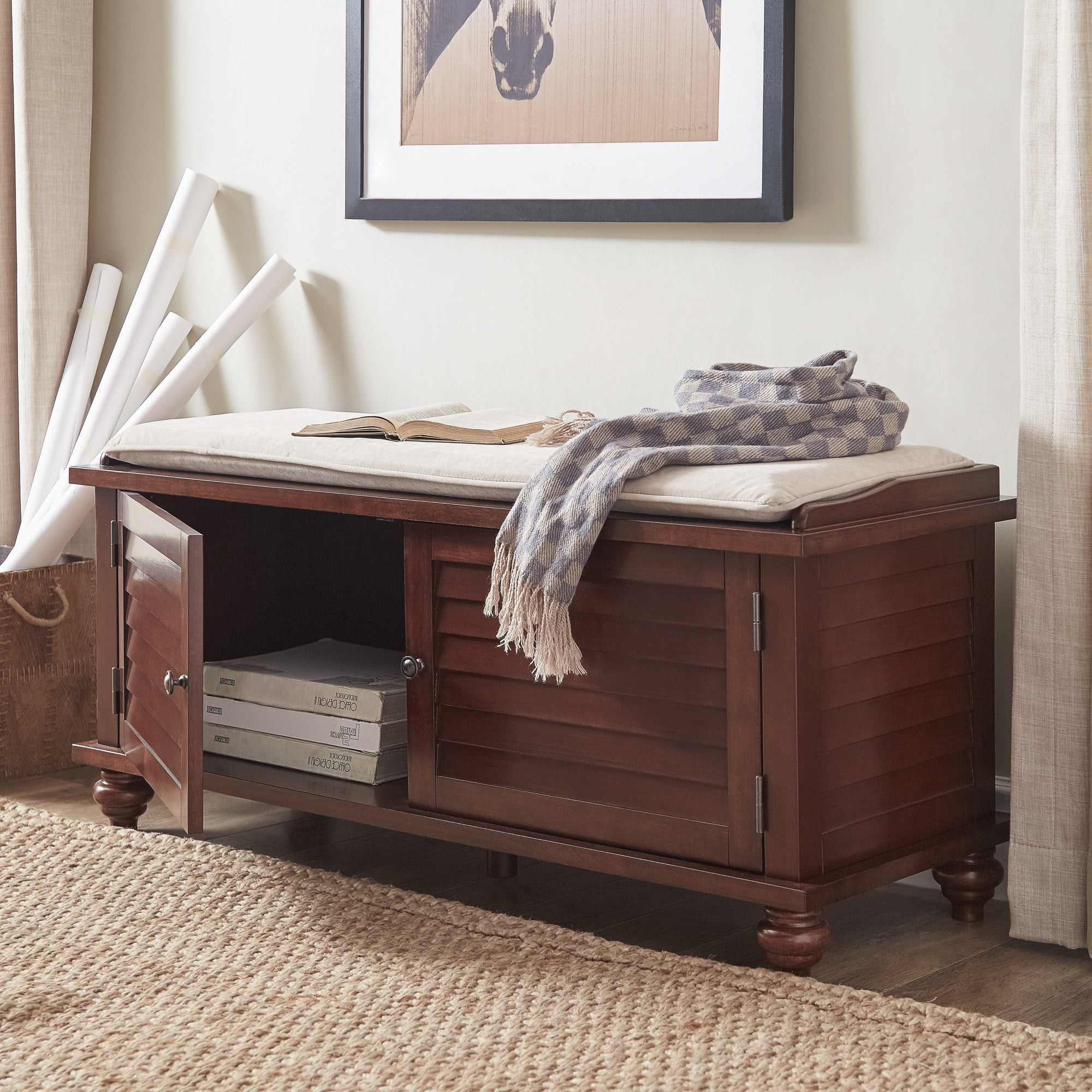 Weston Home Georgia Storage Bench, Espresso and Beige