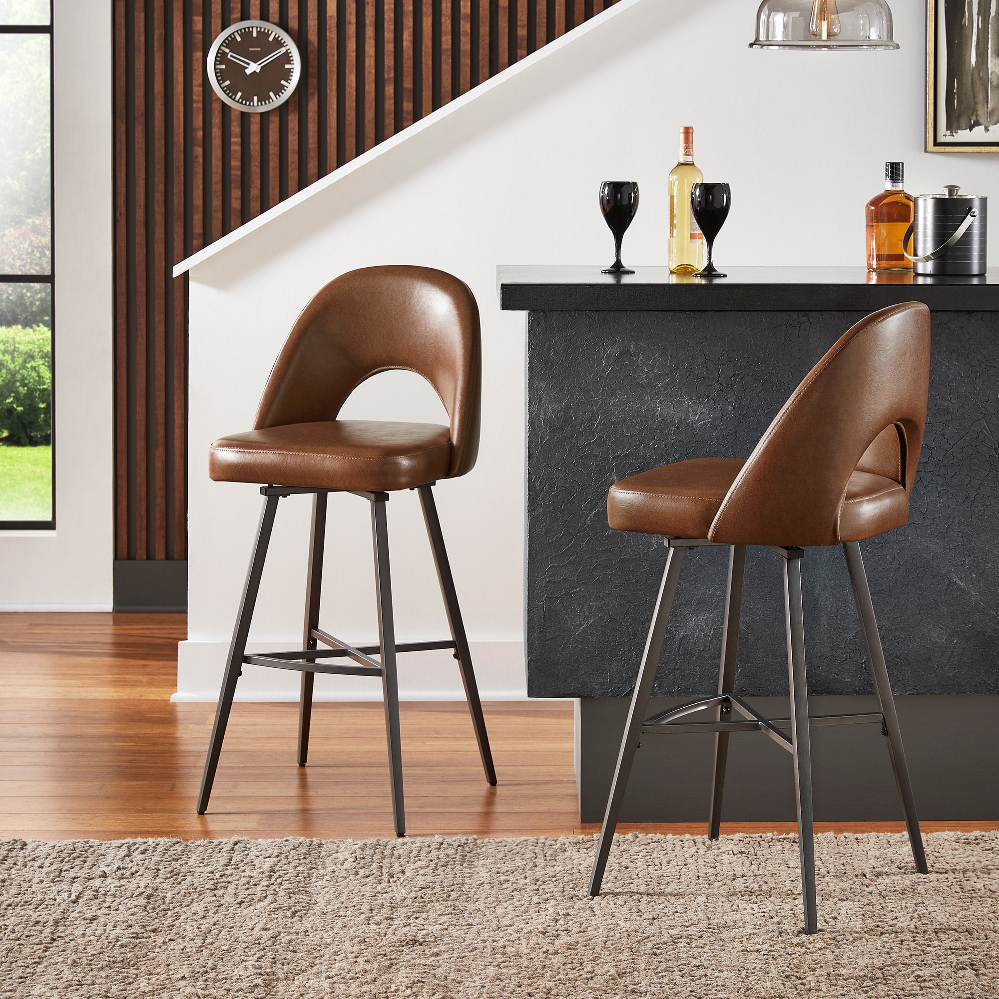 Weston Home Krista 29" Metal Swivel Mid-Back Bar Stools, Set of 2, Brown