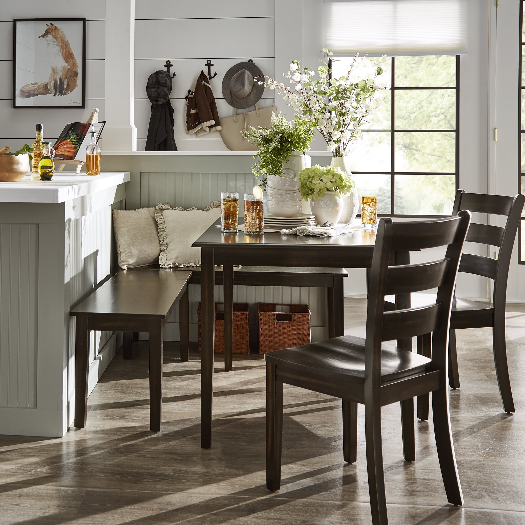 Weston Home Lexington 5-Piece Breakfast Nook Dining Set, Rectangular Table, Black