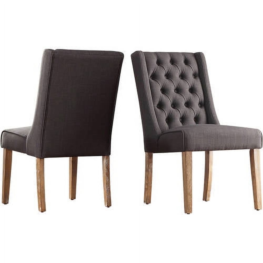 Weston Home Natural Upholstered Tufted Back Chair, Set of 2, Dark Grey Linen