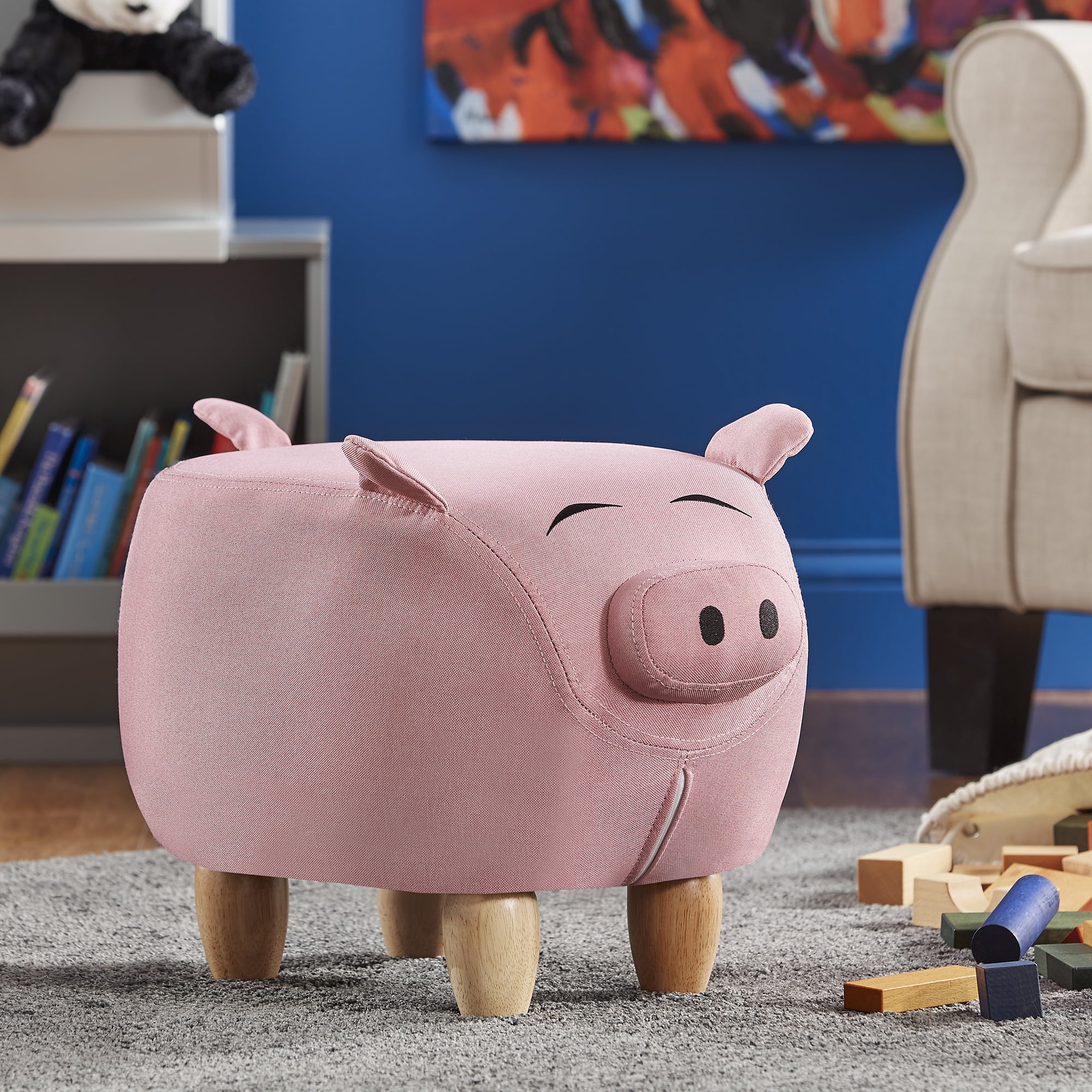 Weston Home Nieuwe Fabric Pig Zippered Storage Ottoman, Pink Pig