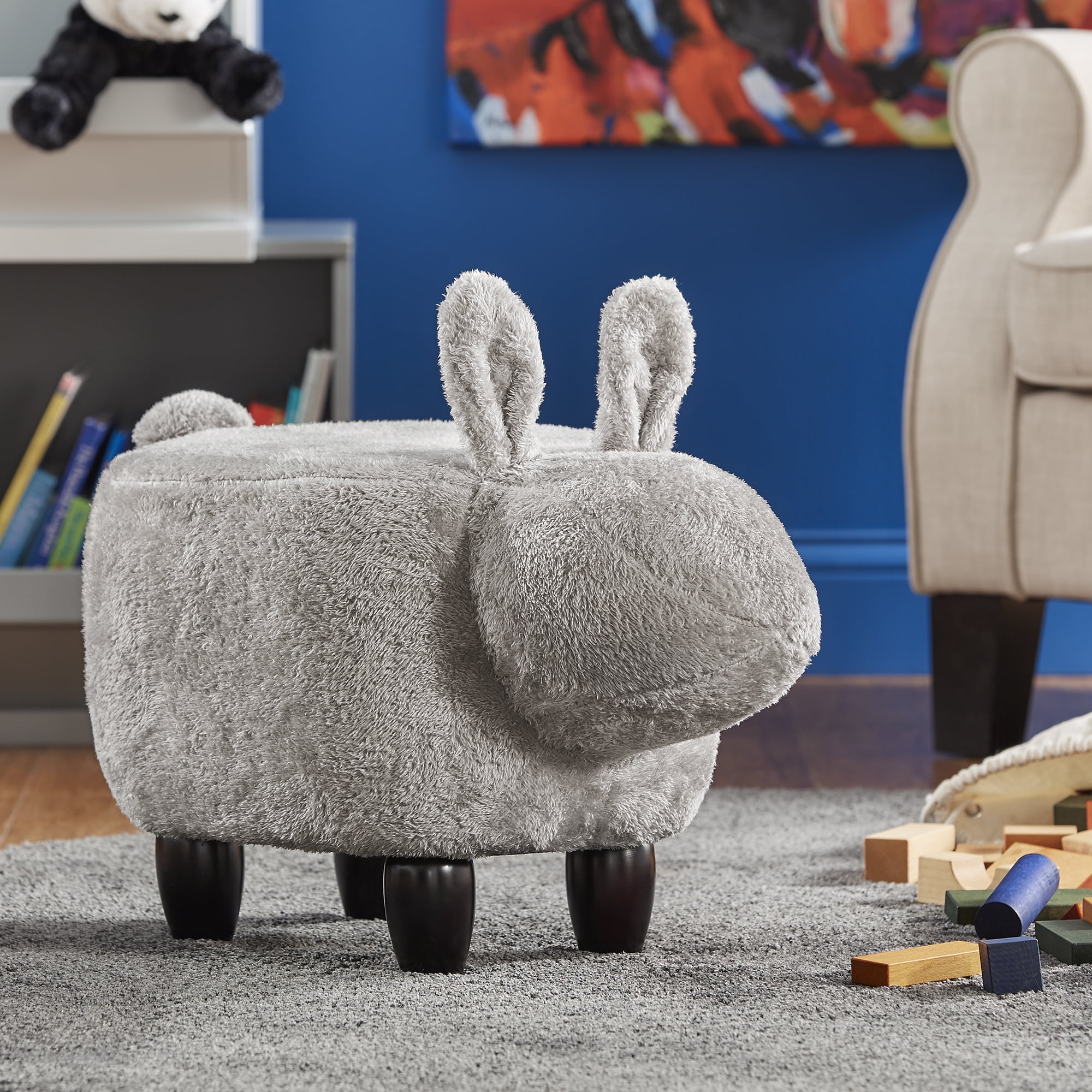 Weston Home Nieuwe Rabbit Kids Ottoman, Grey Rabbit